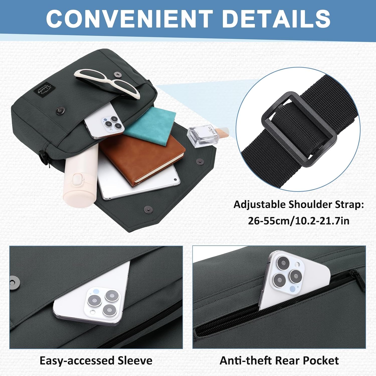 VASCHY Lightweight Messenger Bag for Men, Medium Classic Crossbody Flap Casual Satchel Crossbody Courier Bag for Men - Image 5