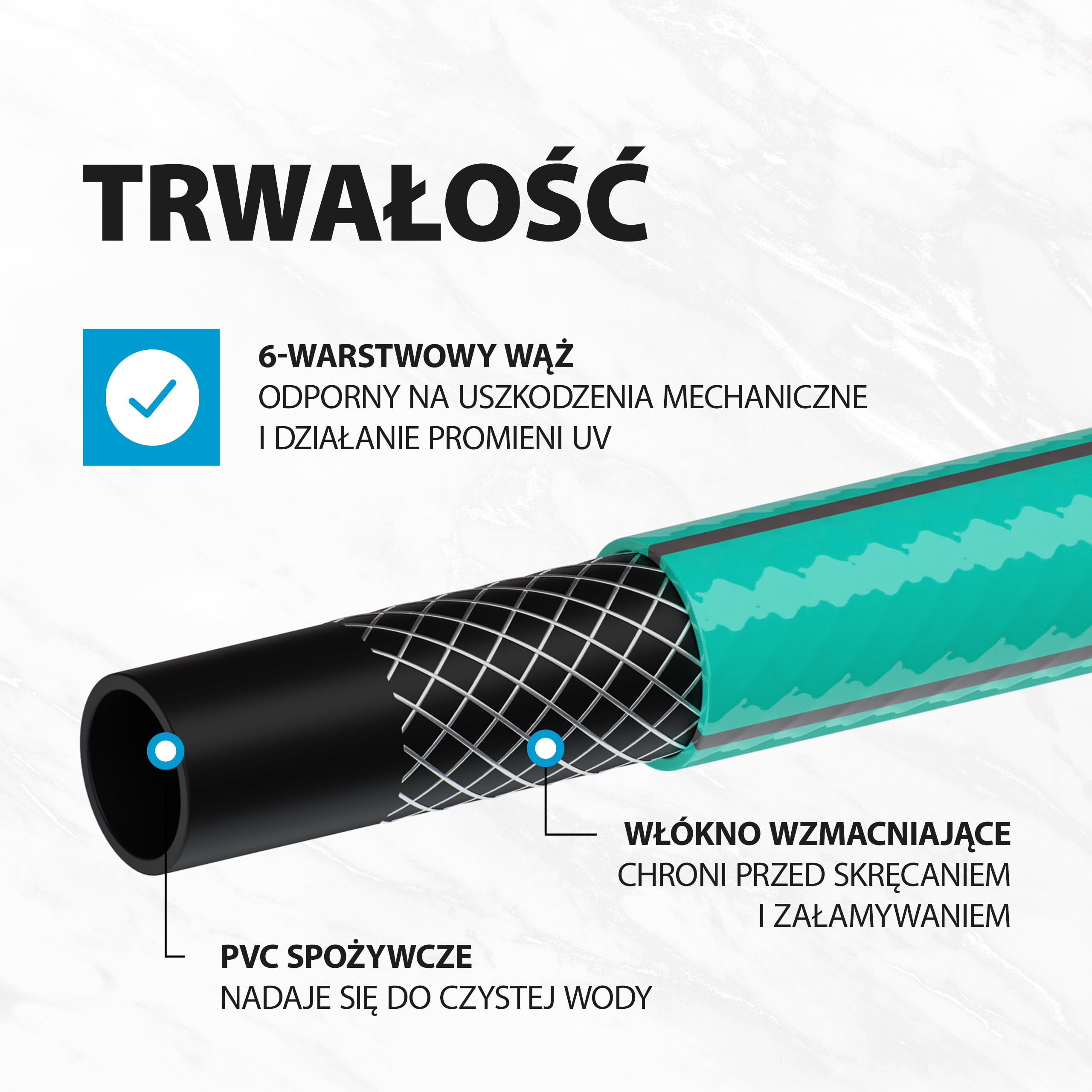 PALISAD LUXE Wąż Ogrodowy 50 M, 1/2" (12,5 Mm), 6-Warstwowy, Niebieski – Bez Ftalatów, Do Wody Pitnej, Ciśnienie 12 Bar, Wzmocnienie Tekstylne, Odporny Na Mróz I UV