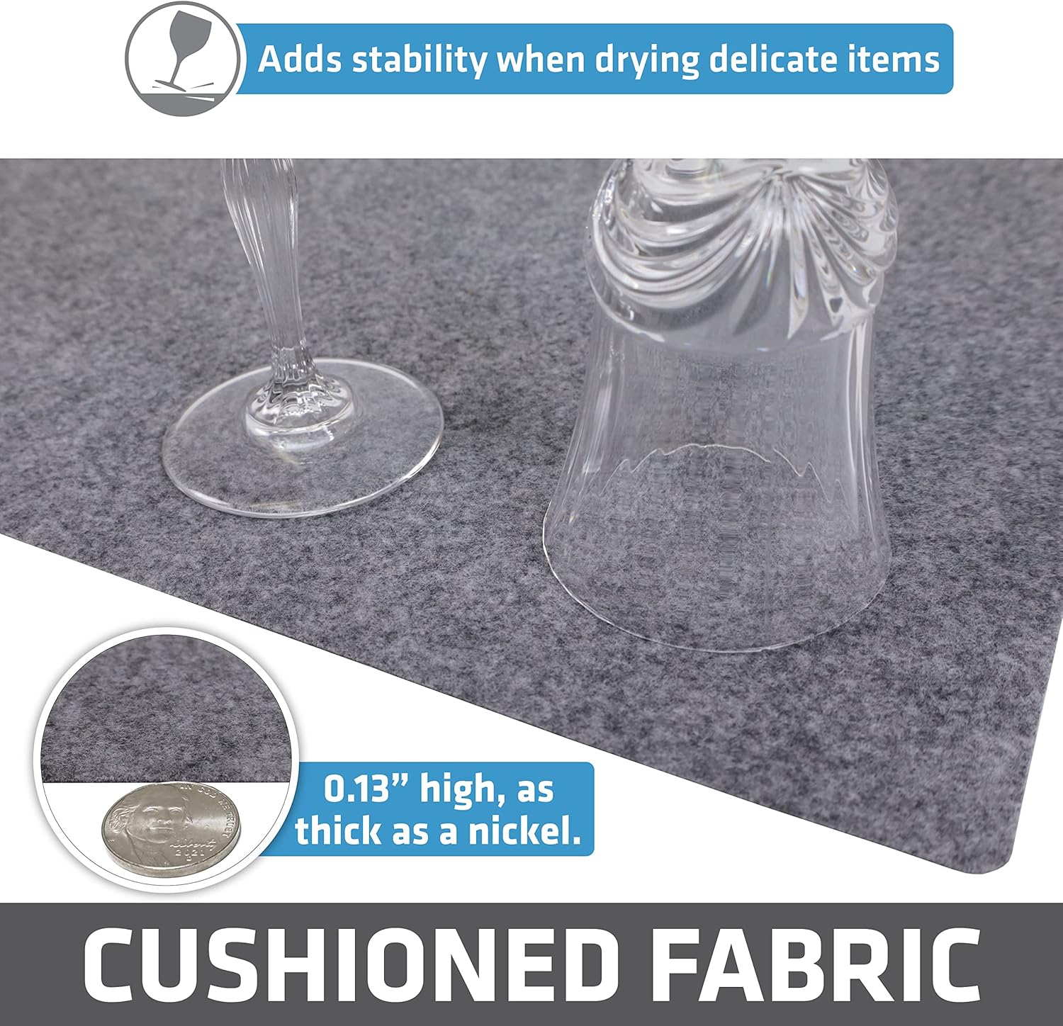 Drymate Premium Luxury Shelf & Drawer Liner, Thick Cushioned Fabric, Non-Adhesive, Absorbent, Waterproof, Slip-Resistant, Liners for Kitchen Cabinets, Cupboards(USA Made)(12”x59”)(24-Pack)(Light Grey)