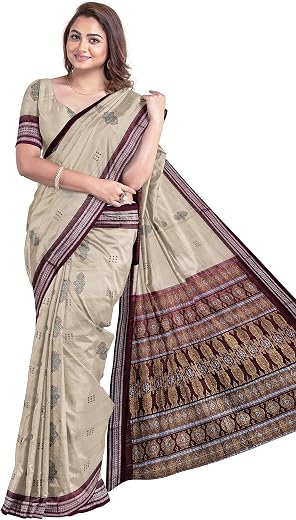 PRITIsree Women's Sambalpuri Handloom Saree Cotton Saree Odisha Handloom Handmade Pure Cotton Khandua Natural Cotton Ikat ...