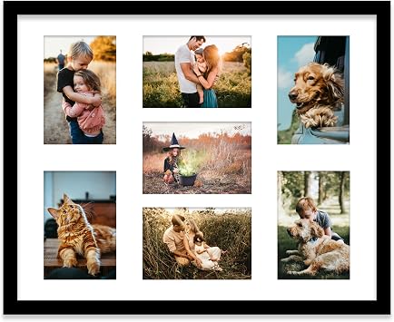 20x16 Inch 7 Opening Photo Collage Frame, Display Seven 6x4 Inch Photos, Multi Aperture Family Picture Frame, Black