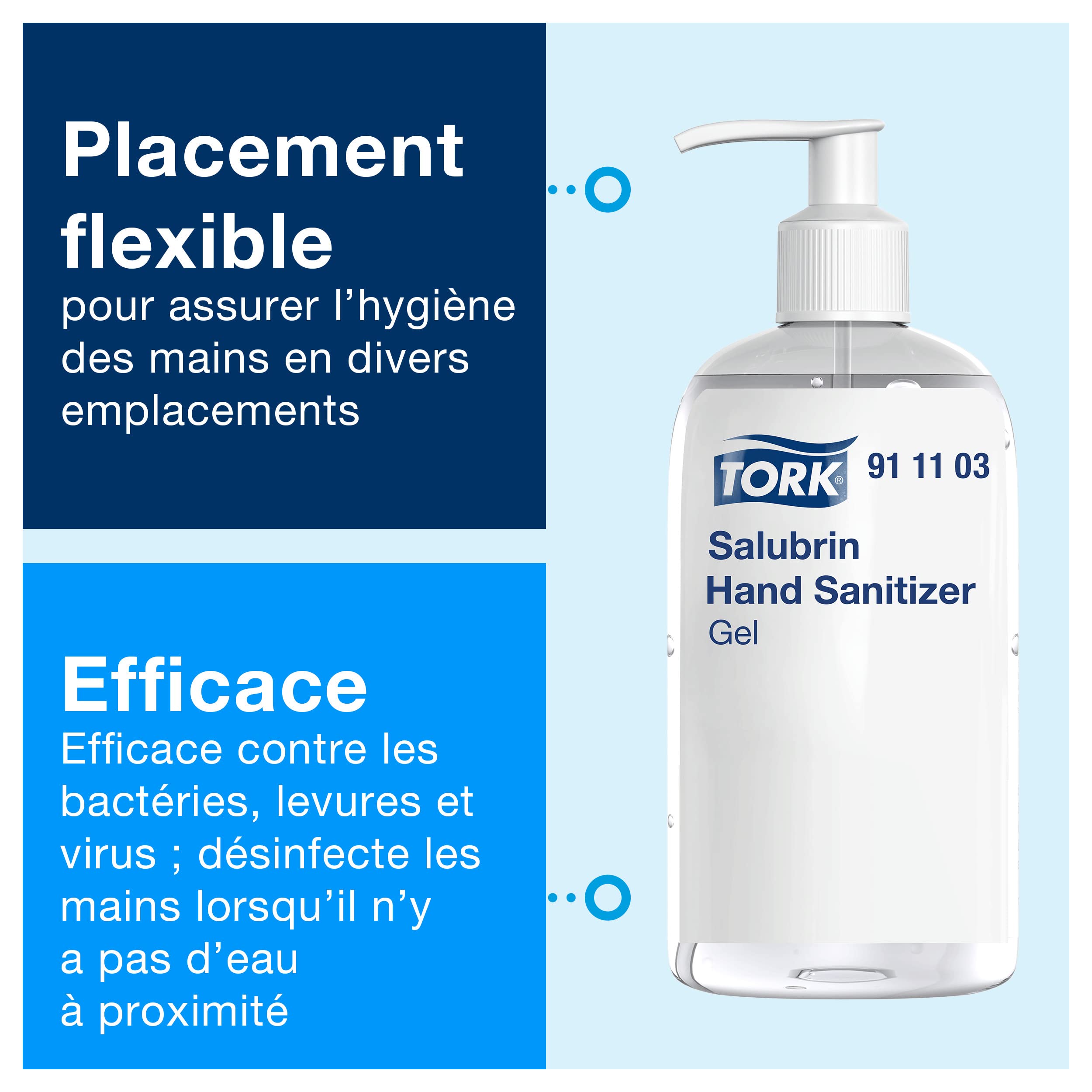 Tork Salubrin Gel Désinfectant pour les Mains Hydratant Flacon Pompe, en 1500 et en 14476, 8 × 500 ml, 911103
