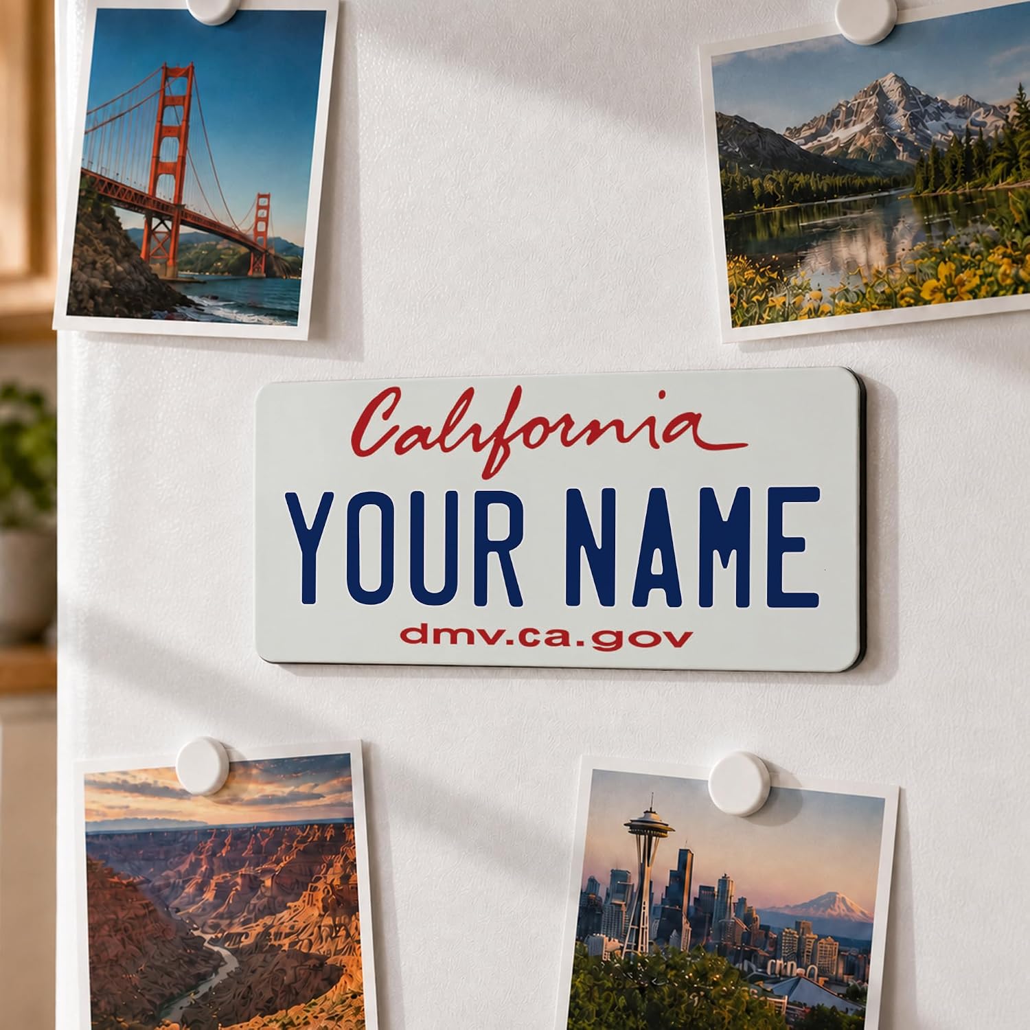 Personalized License Plate Magnet, Custom Fridge Magnet with Your Text, All 50 States Available, Durable Hardboard Refrigerator Magnet, State License Plate Souvenir, California, Small 1.48 x 3.00 Inch image 5