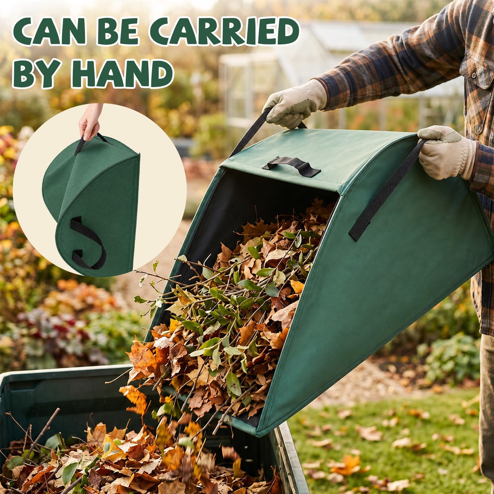 110 L Sacco per Rifiuti da Giardino, Pala per La Raccolta Delle Foglie per Taglio Verde, Taglio Prato e Rifiuti da Giardino, Verde