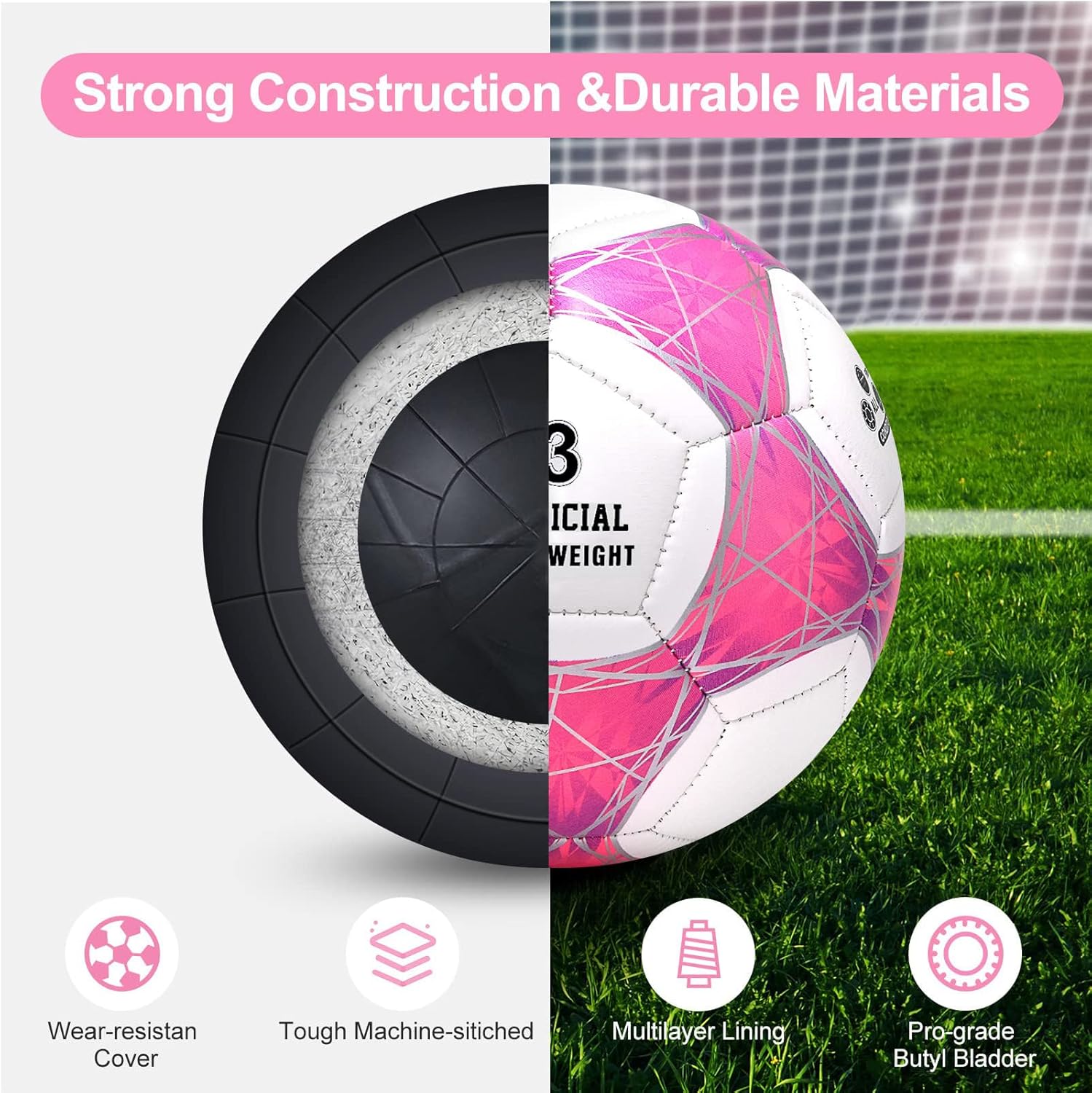 STEEFAN Teal/Blue/Pink Soccer Ball Size 3/4/5 for Kids Outdoor Play,Color Change Soccer Official Ball with Needles and Air Pump,Idea Gift for Teen Boy Girl Junior Women,Indoor Outdoor Game Soccer Ball