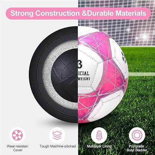 Miniatura 4 de STEEFAN Balón de fútbol verde azuladoazulrosa, tamaño 345 para jugar al aire libre, pelota oficial de fútbol que cambia de color con agujas y bomba