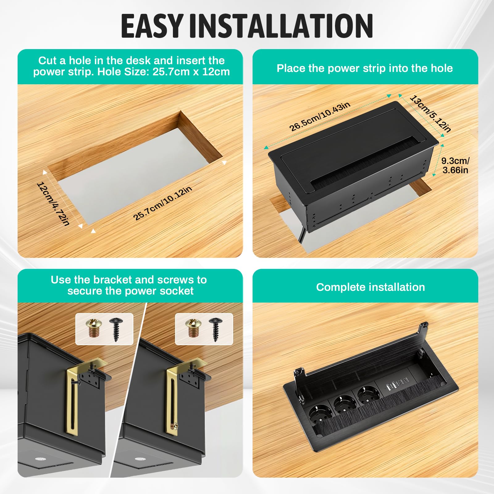 Ciabatta elettrica a scomparsa a 3 scomparti, con 2 USB-C PD 30 W e 2 USB-A, in alluminio, a scomparsa con interruttore, presa da tavolo a scomparsa, 4 USB per piano di lavoro, cavo da 1,8 m