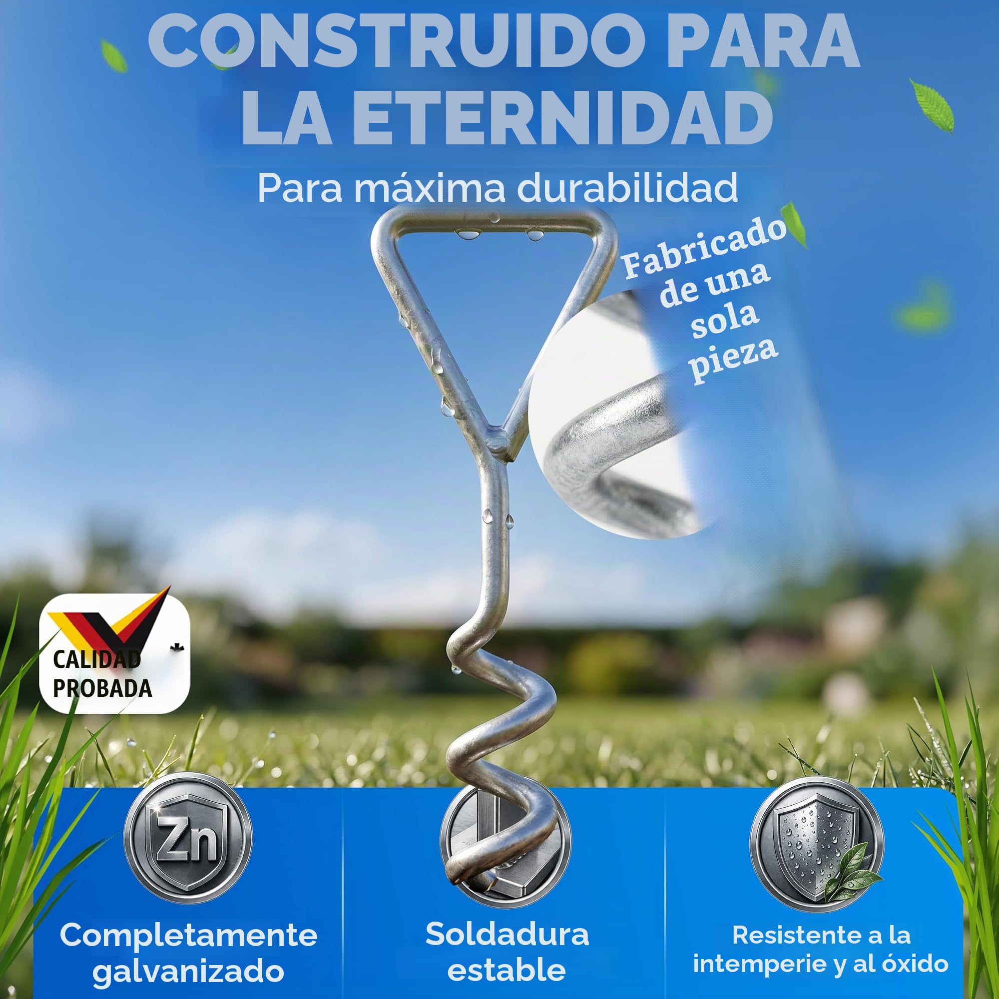 MONZANA Kit de 4 Anclajes en Espiral al Suelo 5 Piquetas 4 Correas de Fijación máx.900Kg Trampolín