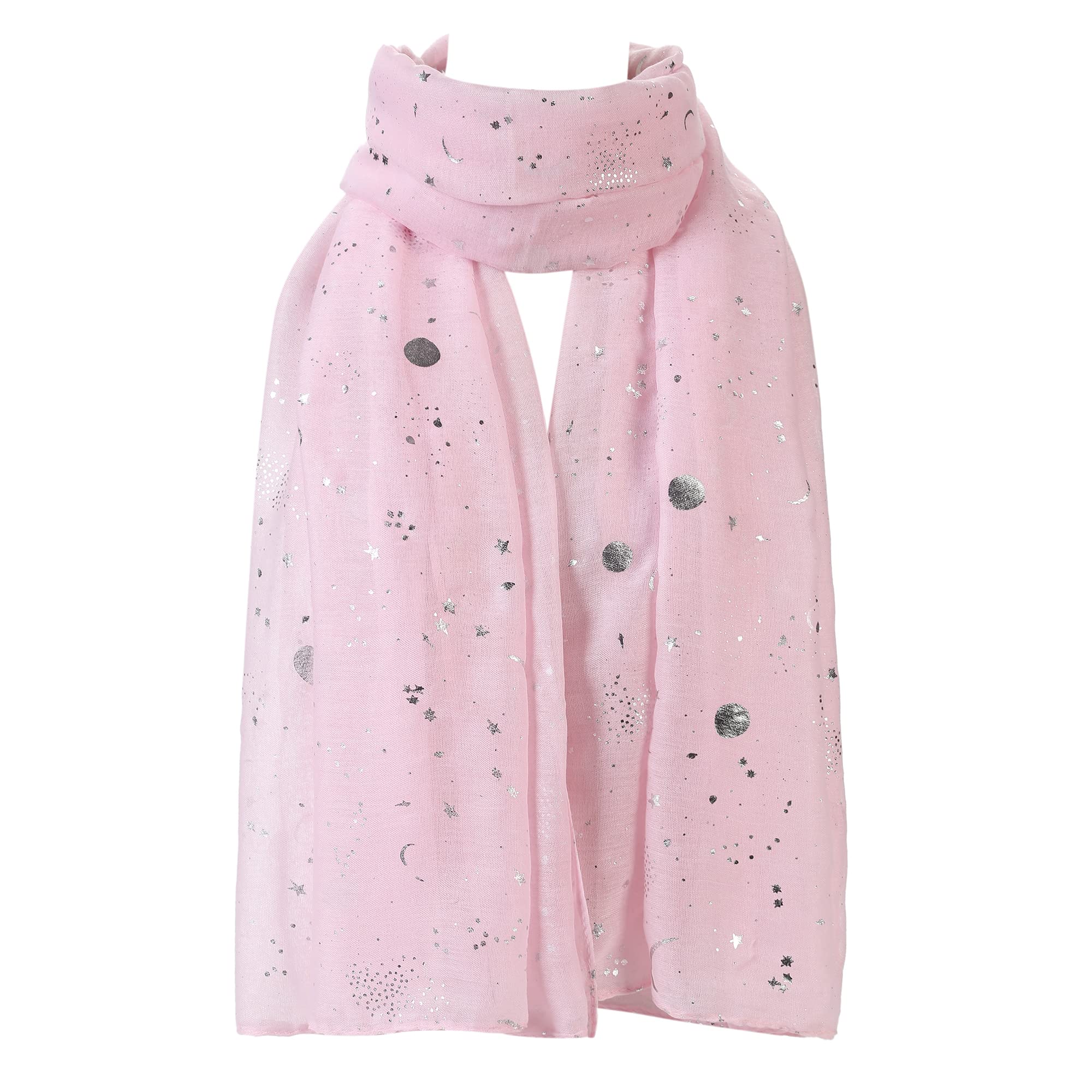 London Scarfs Women's Baby Pink Silver Gold Glitters Shimmer Foil Stars Scarf Shawl Wrap (Baby Pink)