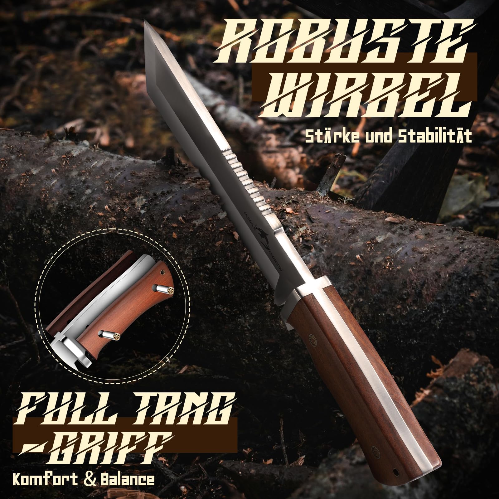 Purple Dragon Großes Messer zum Holzhacken, Machete Scharf Echt mit 7mm Klingenrücken, Tanto Messers mit Scheide, Outdoor Messers aus Hochkohlenstoffstahl gefertigt, Geschenke für Männer