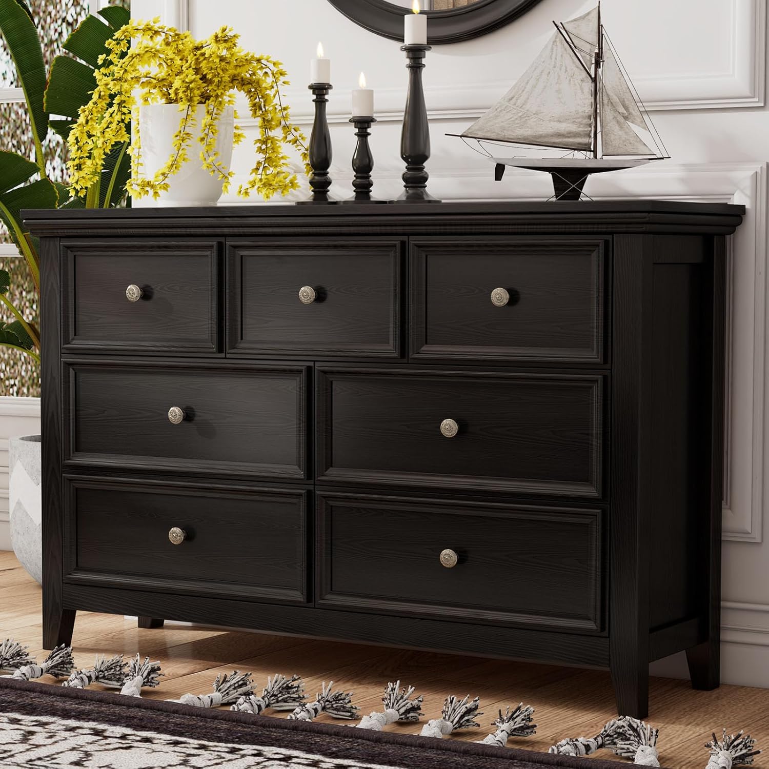 BOSHIRO Dresser for Bedroom, Black Dresser, 7 Chest of