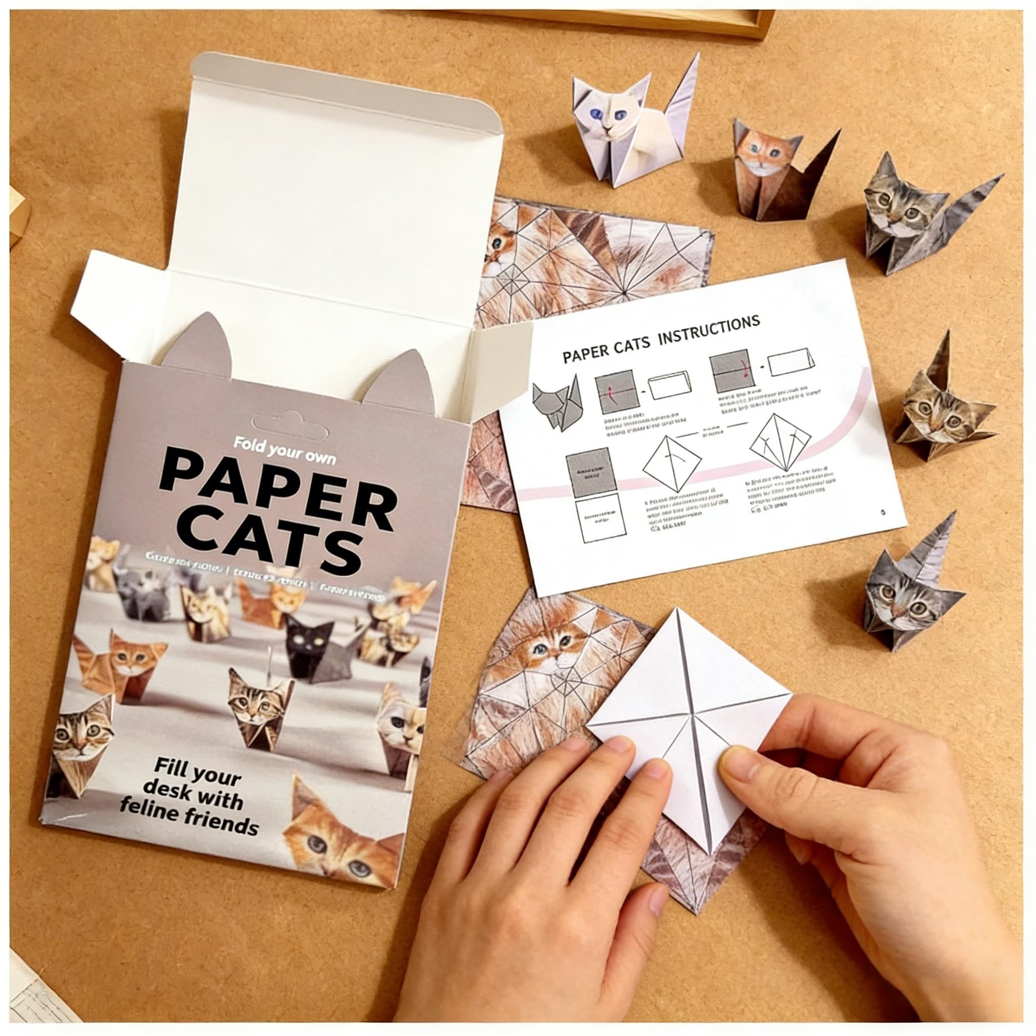 Flhlxzm 100pcs Paper Cats Origami Kit, DIY 3D Creative Origami Animal Set, Fold Your Own Feline Friends - Image 3