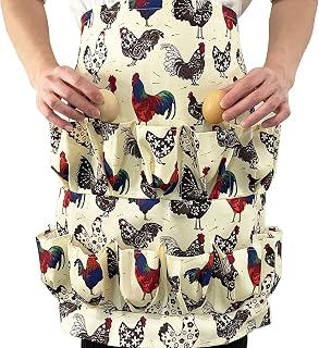Egg Apron, 15 Deep Pockets Egg Collecting Apron for Chicken Duck Goose Eggs, Durable Canvas Egg Holding Aprons Gift for Chicken Owners