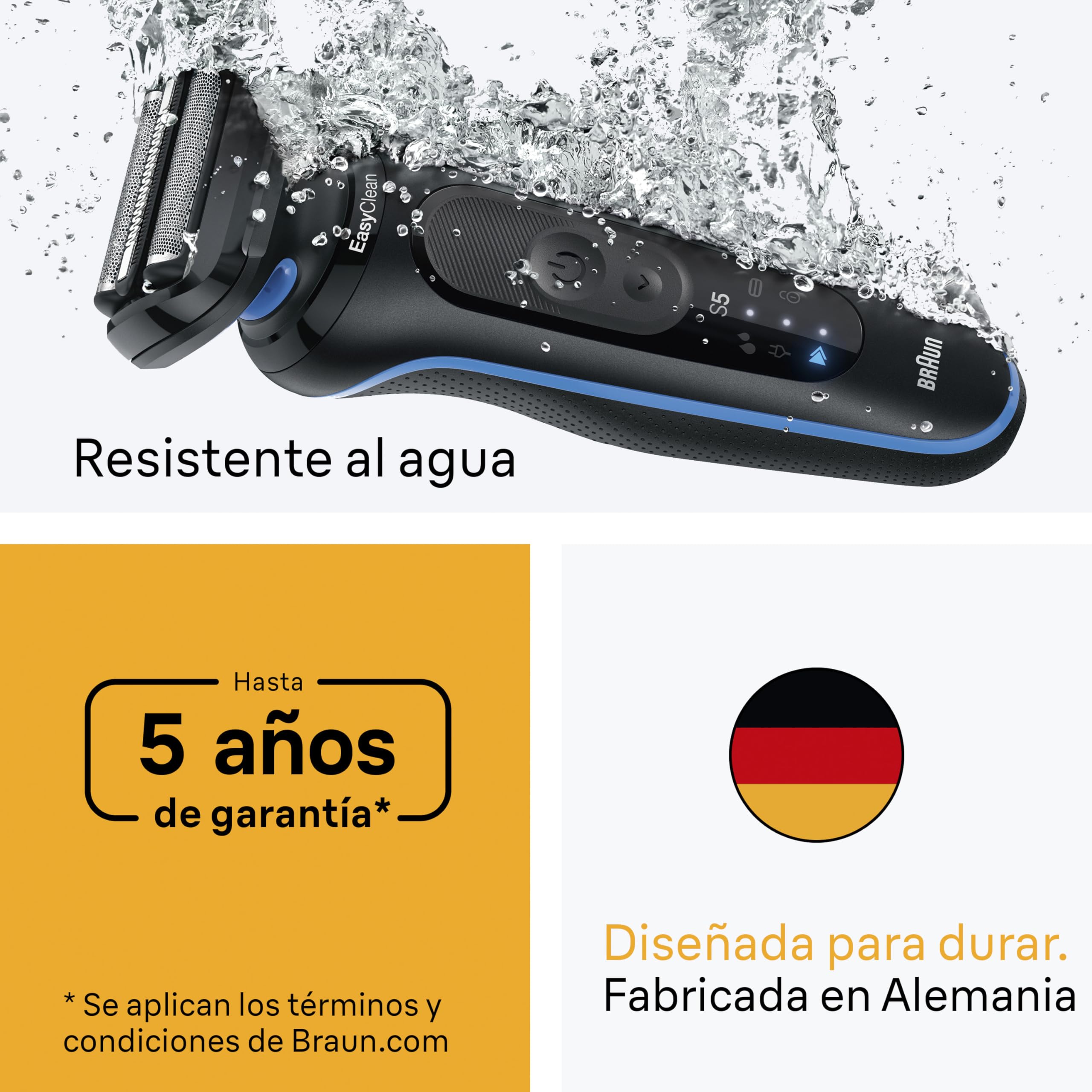 Braun Series 5 Afeitadora Eléctrica Hombre, 52-B1600S, Azul | Máquina de Afeitar Resistente al Agua, Recargable, 50 Min de Uso, con Cabezal de Recortadora Corporal