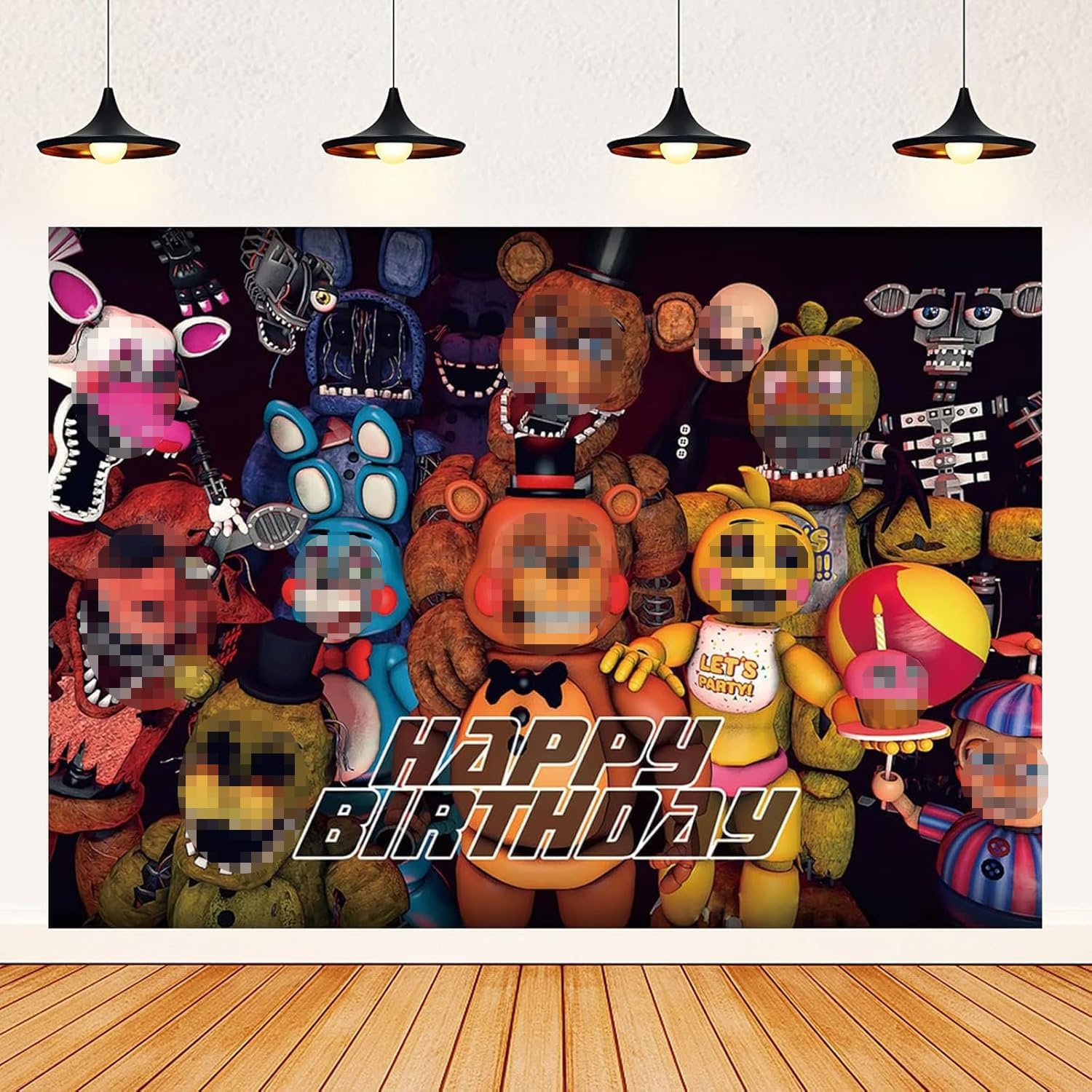 Freddy's Backdrop, 5 Nights Party Background Photo Booth Banner Large Fabric Artistic for Birthday Party Decorations (Black)