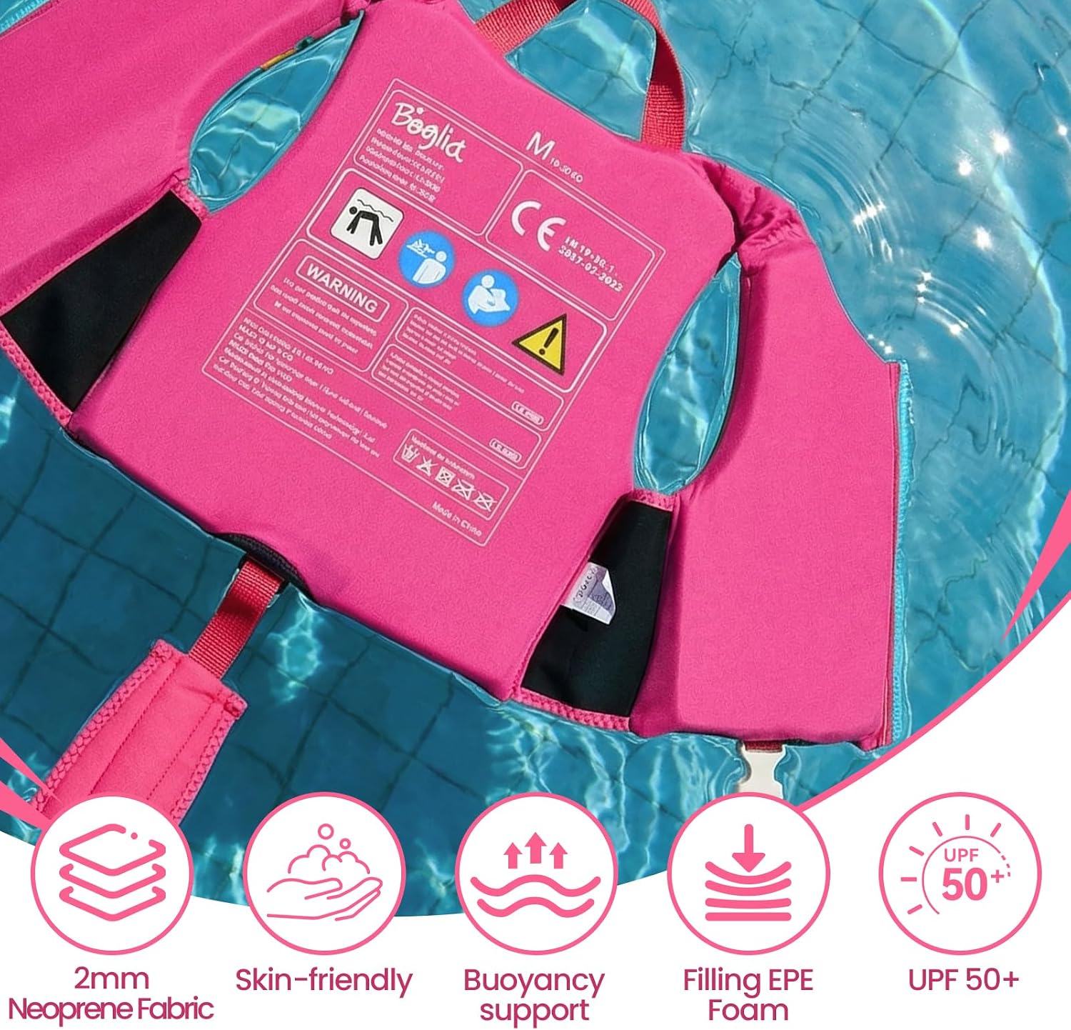Boglia Kids Swim Vest Toddler Float Jacket for Children Boys and Girls 20-30-40-50-60-70-80Lbs with Adjustable Safety Strap