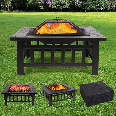 Femor Upgraded Large 3 In 1 Fire Pit With Bbq Grill Shelf
