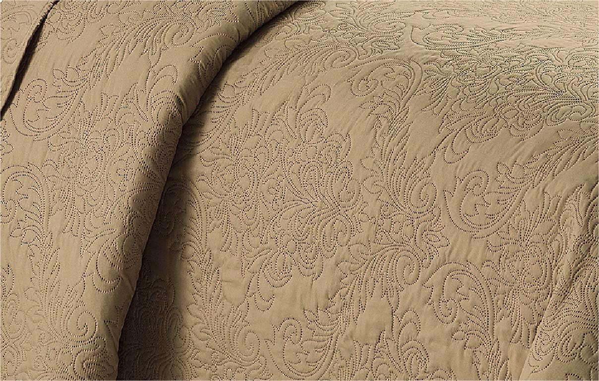 Home Collection 3pc King/Cal King Over Size Elegant Embossed Bedspread Set Light Weight Solid Taupe New# Stacy