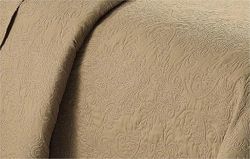 Miniatura 2 de Home Collection - Elegante juego de colcha en relieve, tamaño grande, color liso, Poliéster, Marrón topo, Full/ Queen