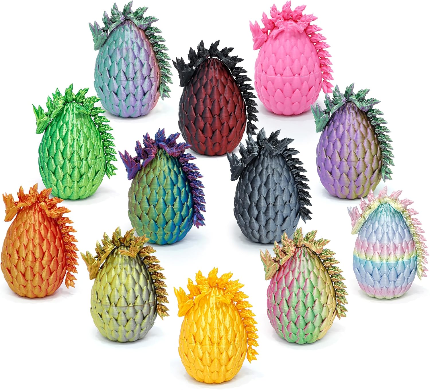 12 Pack 3D Printed Dragon Eggs with Dragon Inside, Easter Basket Stuffers, Cute Fidget Toy, Birthday Gift, Desk Pet Figure