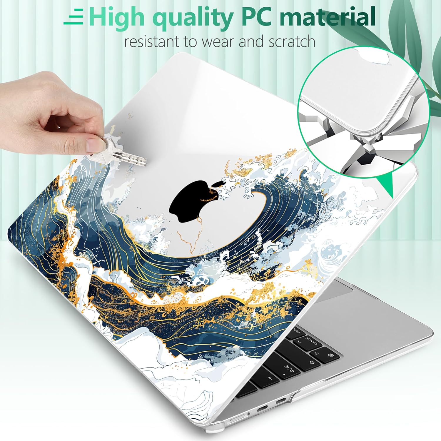 for MacBook Neo 13 inch Case 2026 (Model A3404, A18 Pro) Shockproof & Scratch-Resistant Hard Shell, Keyboard Cover, Trackpad Protector, 2 OTG Adapter, for Women Girly Cute, Wave Illus