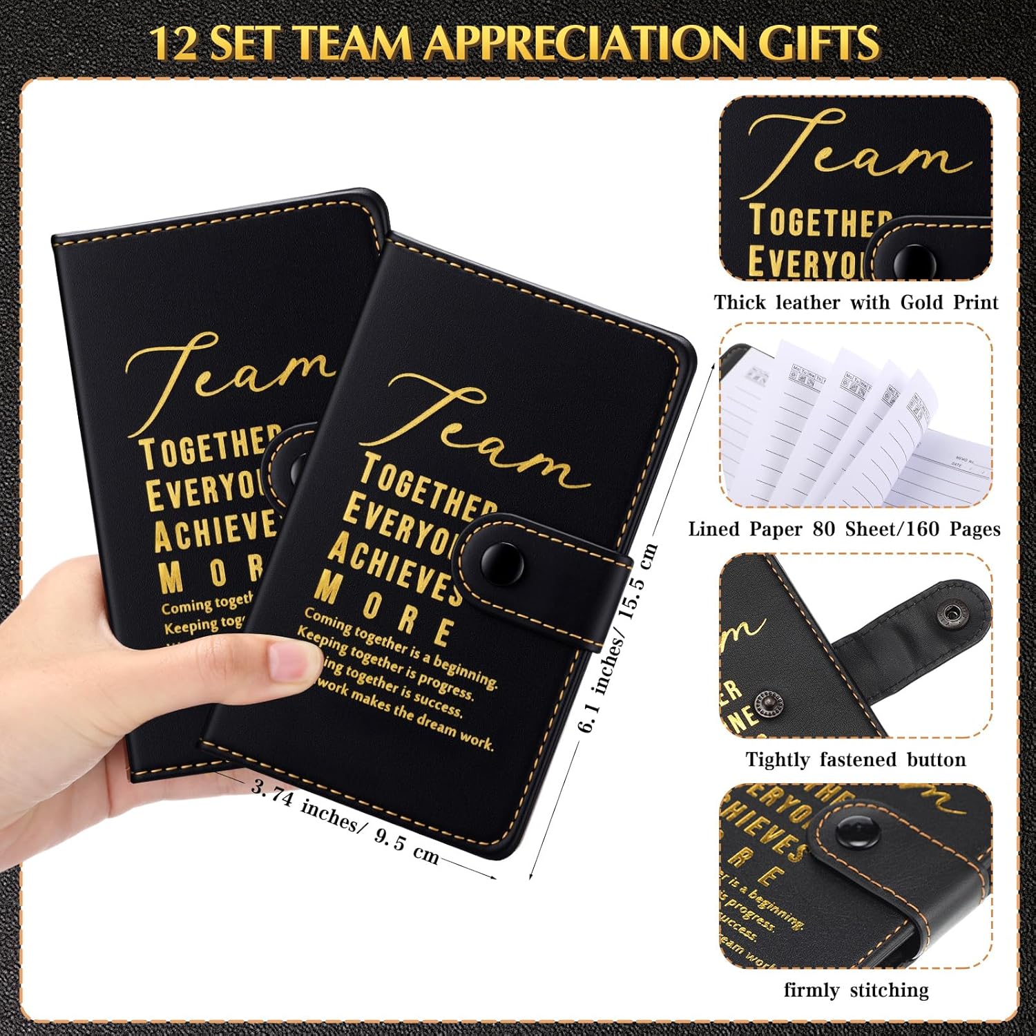 Honoson 12 Set Employee Appreciation Gift Bulk for Administrative Professional Staff Team Appreciation A5 Leather Notebook with Ballpoint Pen for Volunteer Laboratory Dispatcher Coworker(Black)