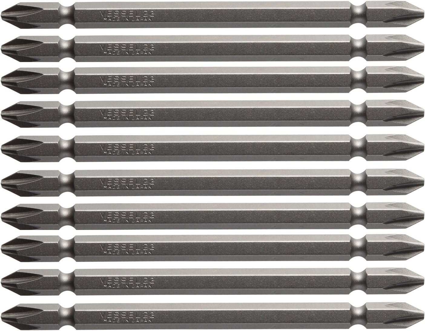 Vessel M-A14 Double Headed Bit, 0.08 x 4.3 inches (2 x 110 mm), Hardness, G, Set of 10, Magnetic, Air for Electric Drivers ZP
