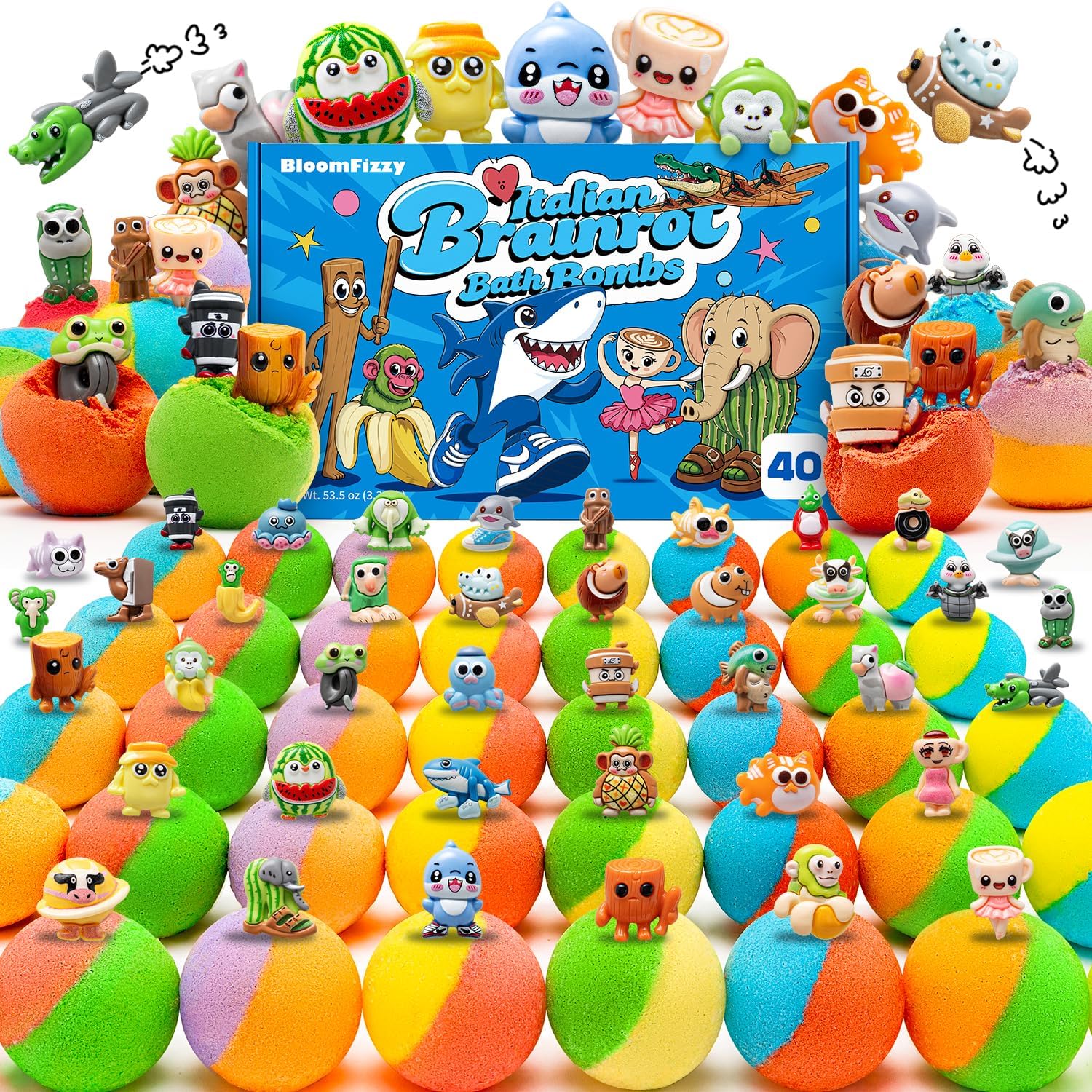 40 Pack Bath Bombs for Kids with Surprise Italian Brainrot Toys Inside