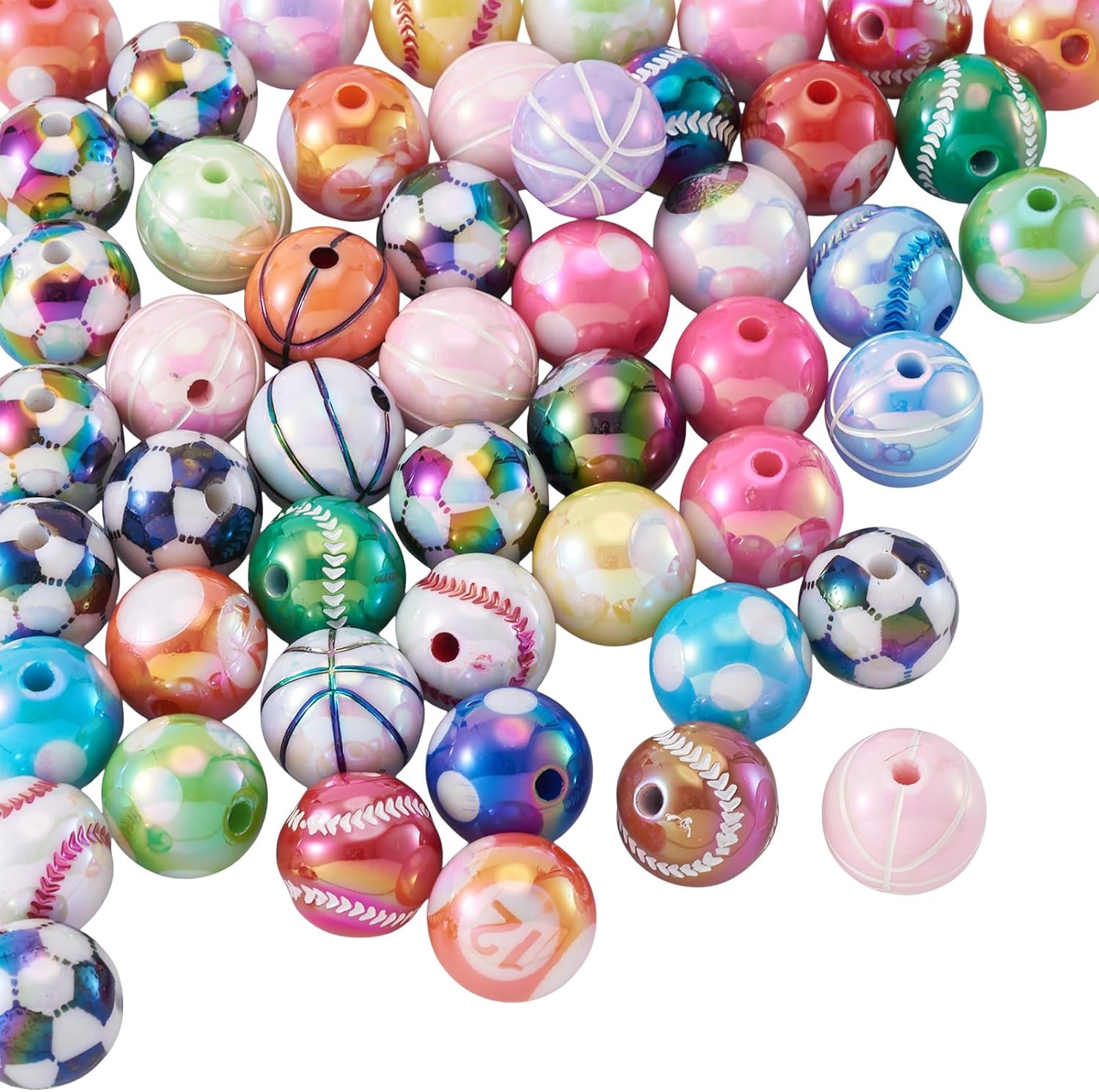 Cheriswelry 50Pcs Sports Ball Chunky Bubblegum Beads 15mm 16mm Rugby Basketball Football UV Plating Acrylic Beads for DIY Bracelet Earring Necklace Keychain Jewelry Making Crafts - Image 7