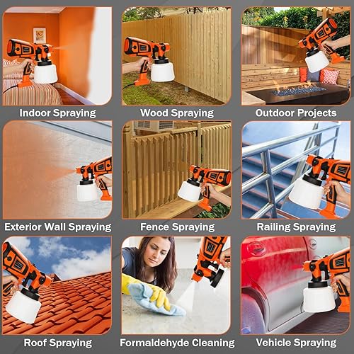 Miniatura 6 de ROADGIVE Pulverizador de pintura eléctrico, pistola de pintura HVLP de 700 W con 6 boquillas de cobre y 3 patrones de pulverización para interior y