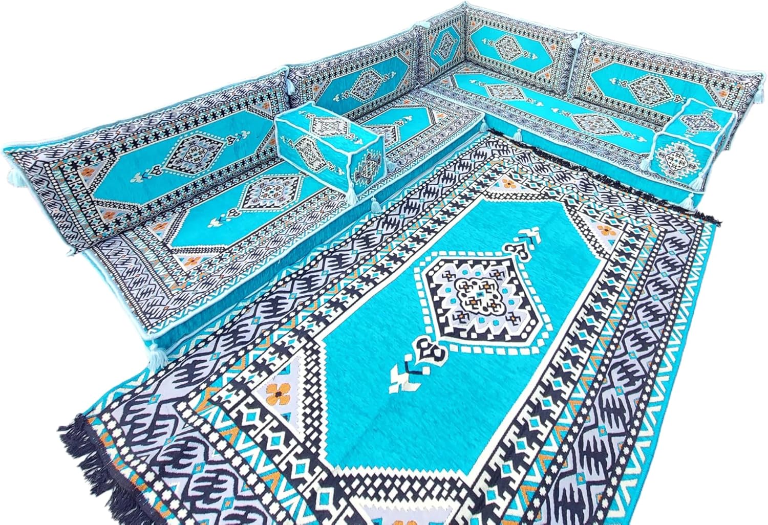 arabicsofa Light Blue L Shaped Moroccan Majlis Seating – Arabic Sectional Floor Sofa Set – Modular Corner Sofa Set