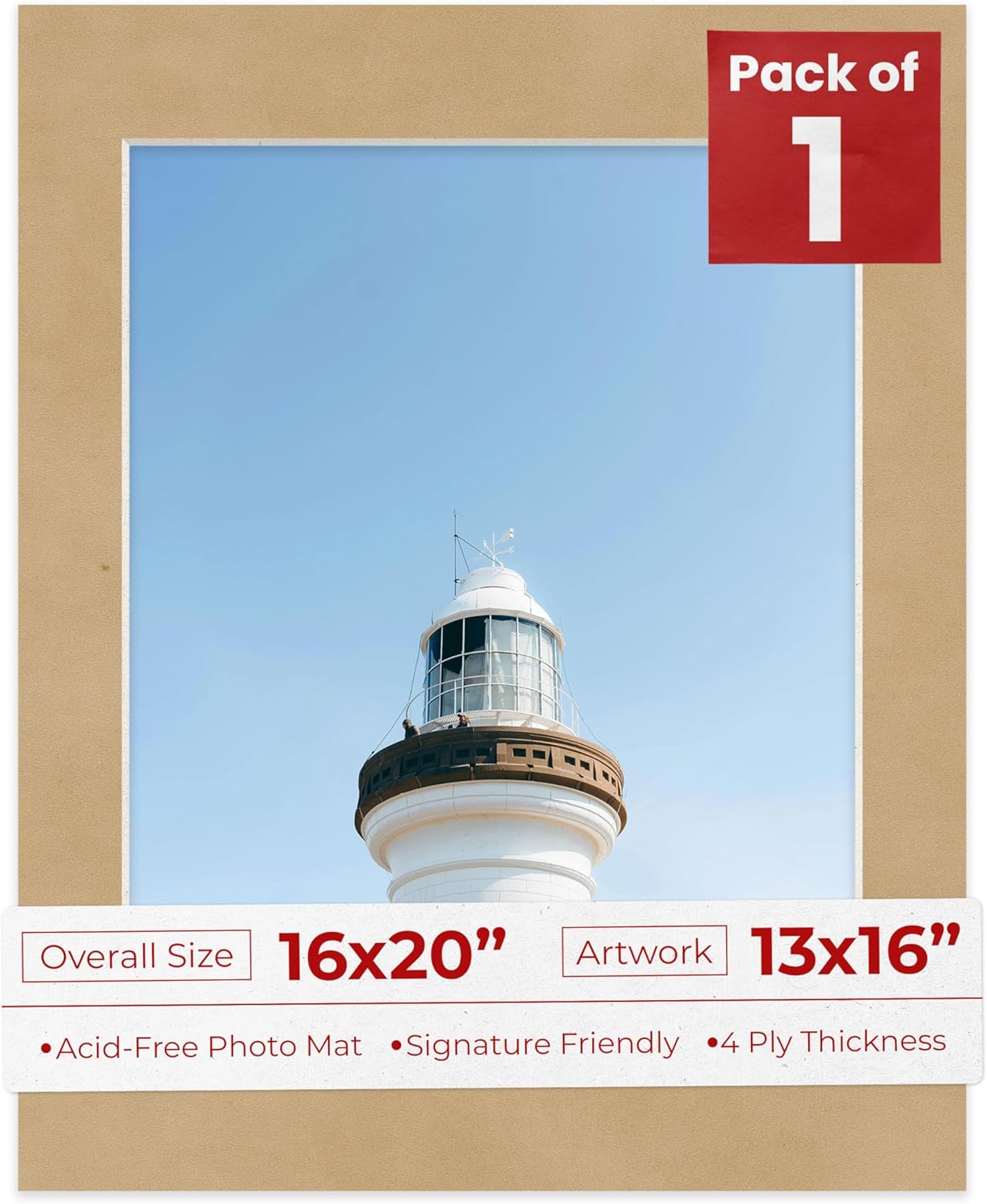 Poster Palooza 16x20 Mat Bevel Cut for 13x16 Photos - Acid Free Beige Suede Precut Matboard - For Pictures, Photos, Framing - 4-ply Thickness
