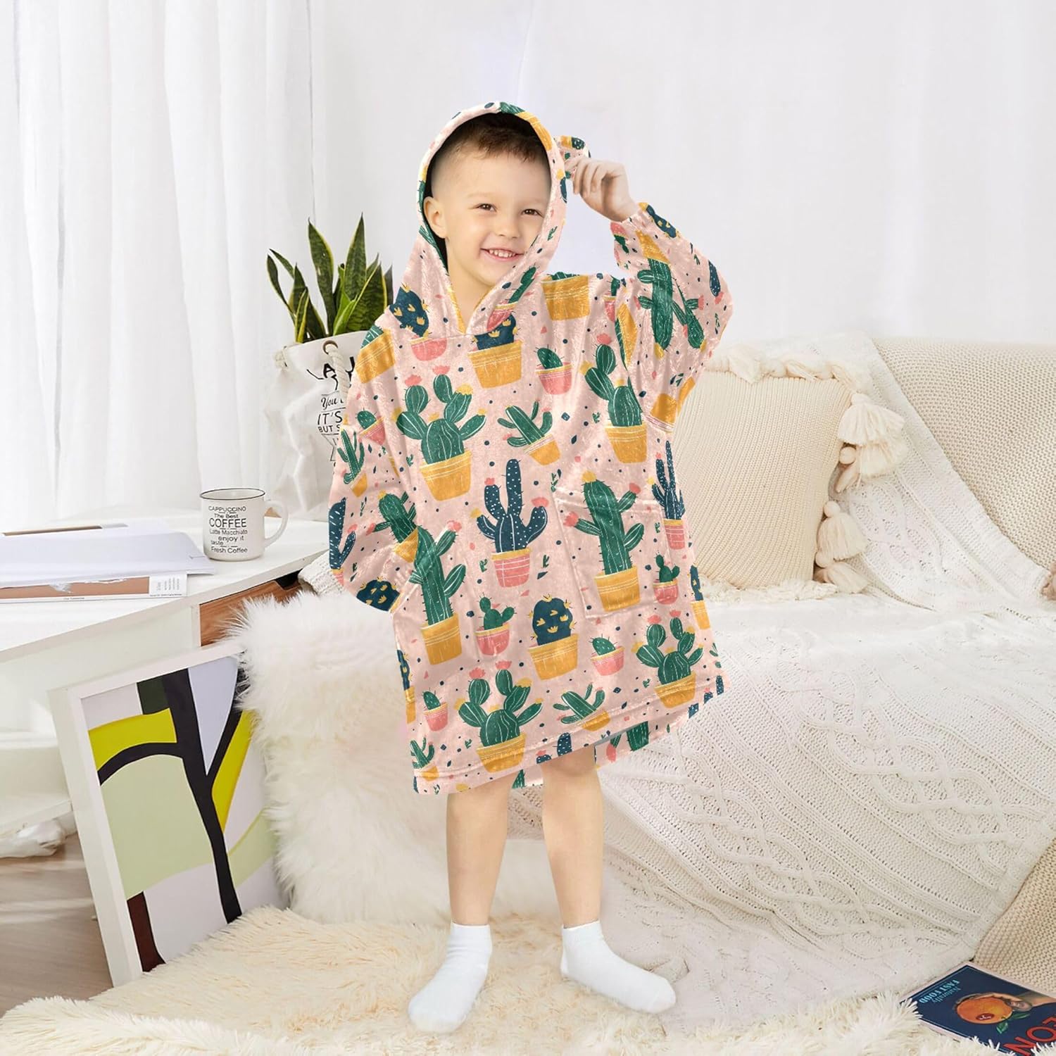 Cactus Kids Wearable Blanket Hoodie with Pocket and Sleeves for Toddlers, Cute Hoodies 3-14 Year Girls Boys B0403574