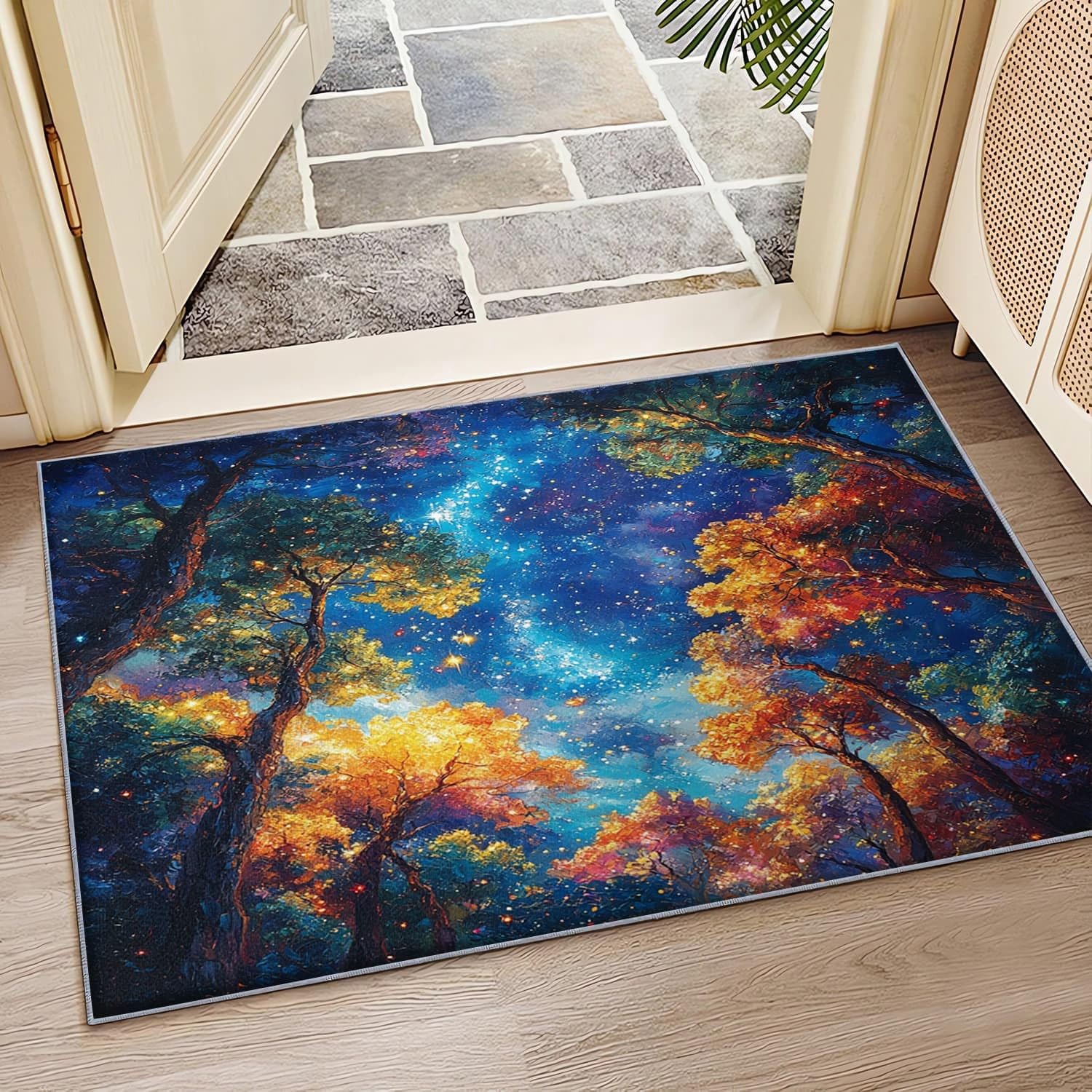 Moderner Maschinenwaschbar Kurzflor Teppich 120x180 cm Weite Sternenhimmel Sterne Super Weich Wohnzimmer Schlafzimmer Teppich MatteBlau TPR Rutschfester Teppiche für Küche, Flur, Esszimmer