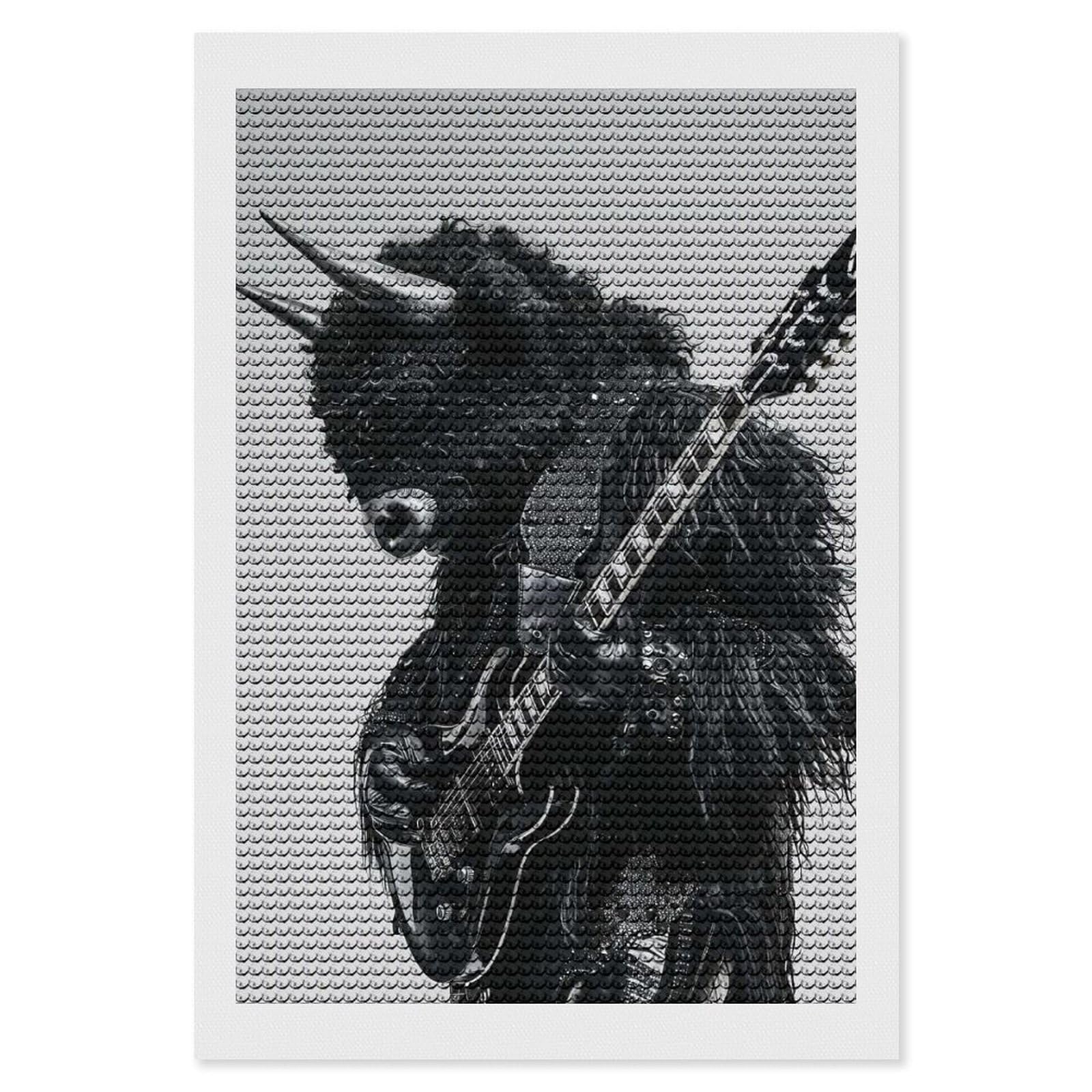 Junmoney Bison Guitar Diamond Painting Set 8"x12", Sparkling Round Gems, Decorate Your Room, Fun Craft Experience, Modern Decor