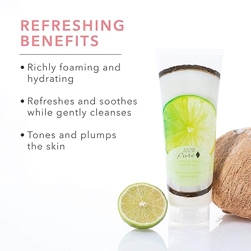Miniatura 3 de 100% PURE Gel de ducha de coco y lima, gel de ducha natural e hidratante, limpiador de jabón suave profundamente hidratante para todo tipo de piel,