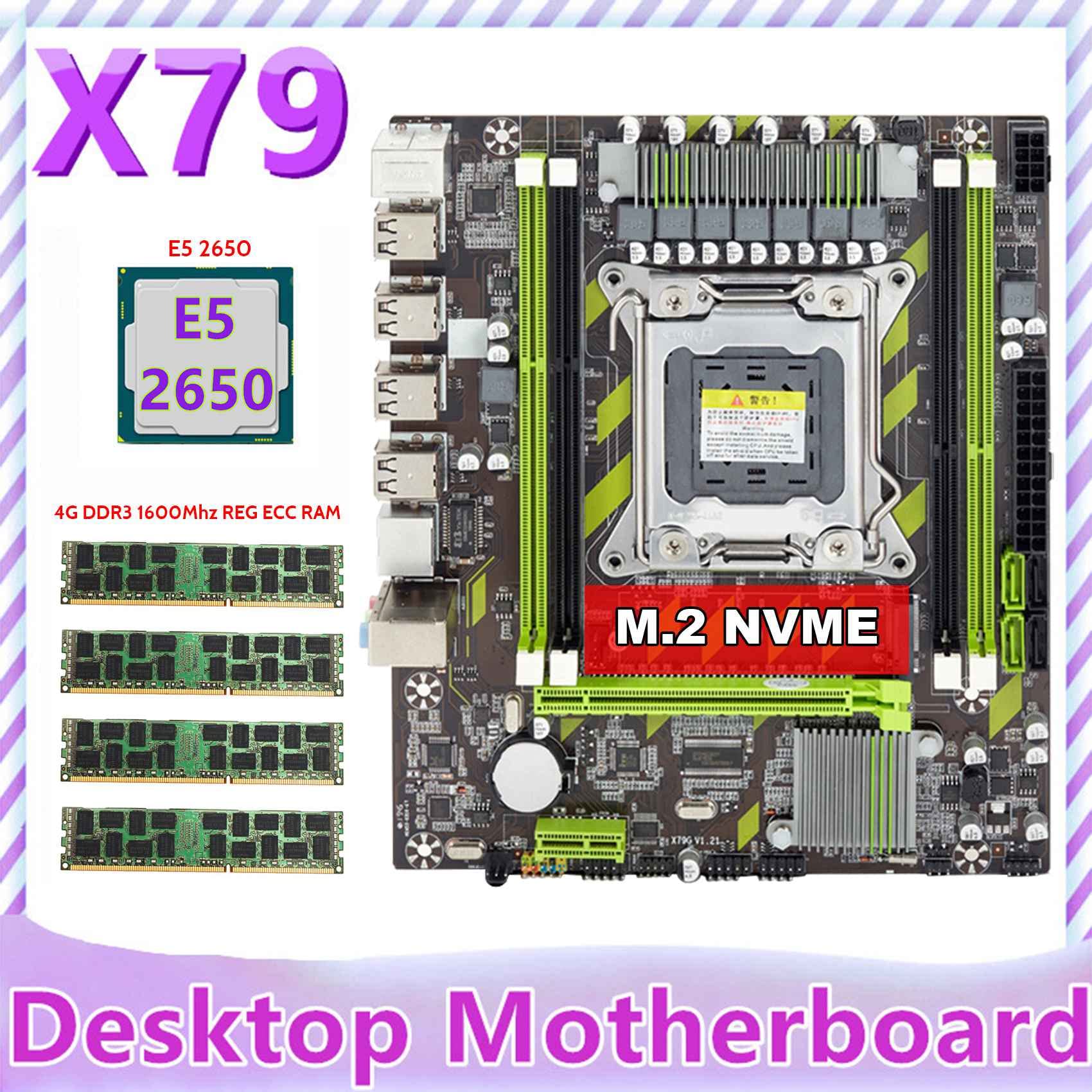 Scheda madre X79+E5 2650 CPU 4X4GB DDR3 1600 Mhz REG ECC Memoria RAM Set LGA 2011 M.2 NVME Scheda madre