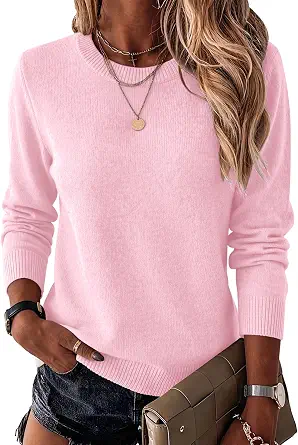  Womens Wool Blend Sweater Crewneck Long Sleeve Tops Fashion Clothing
