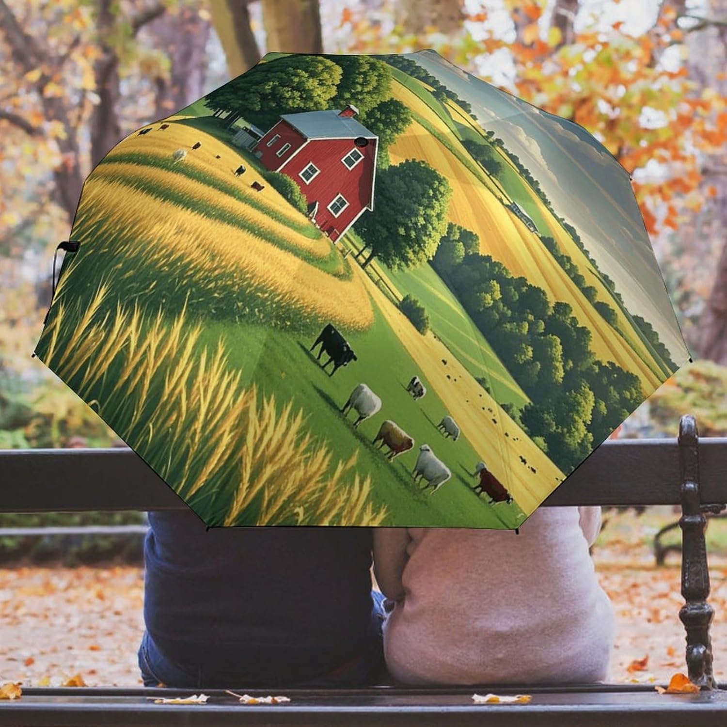 Country Farm Golf Umbrellas-2 Fold Automatic,Windproof Umbrella with Portable,Strong,Folding Umbrella for Women Men