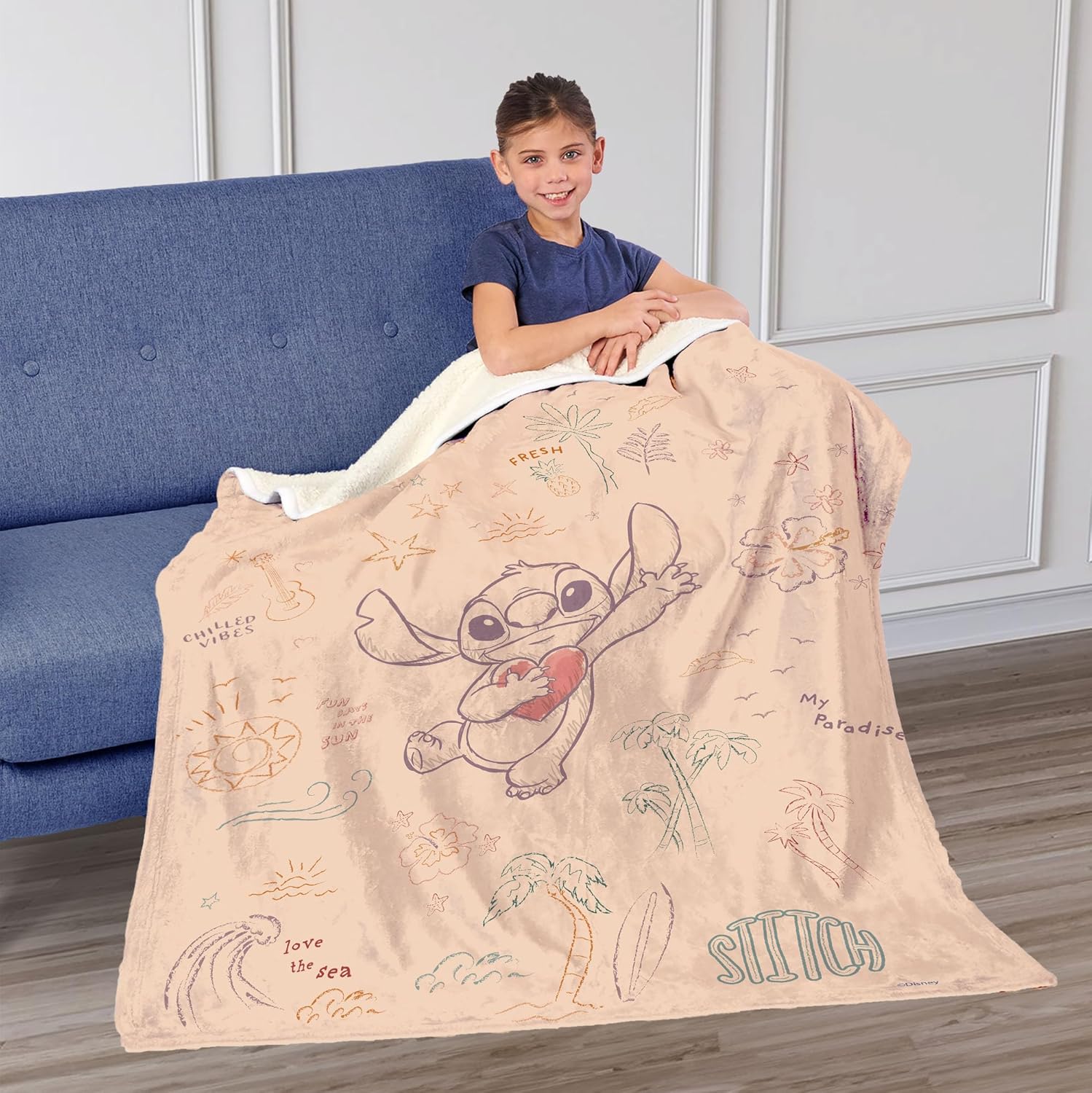 Northwest Lilo and Stitch Silk Touch Sherpa Throw Blanket, 50" x 60", Love The Sea