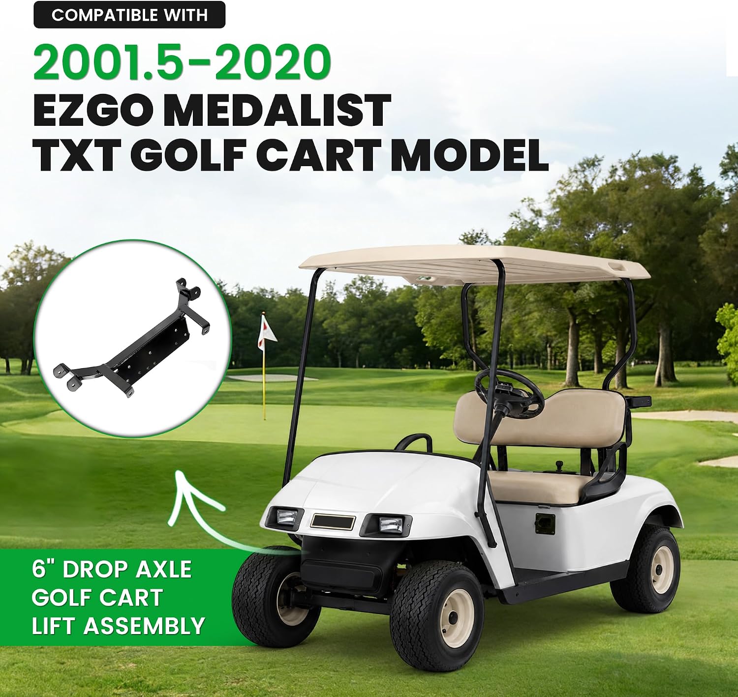 ALMULOO 6" Drop Axle Golf Cart Lift Assembly Compatible with 2001.5-2020 EZGO Medalist/TXT Golf Cart Models
