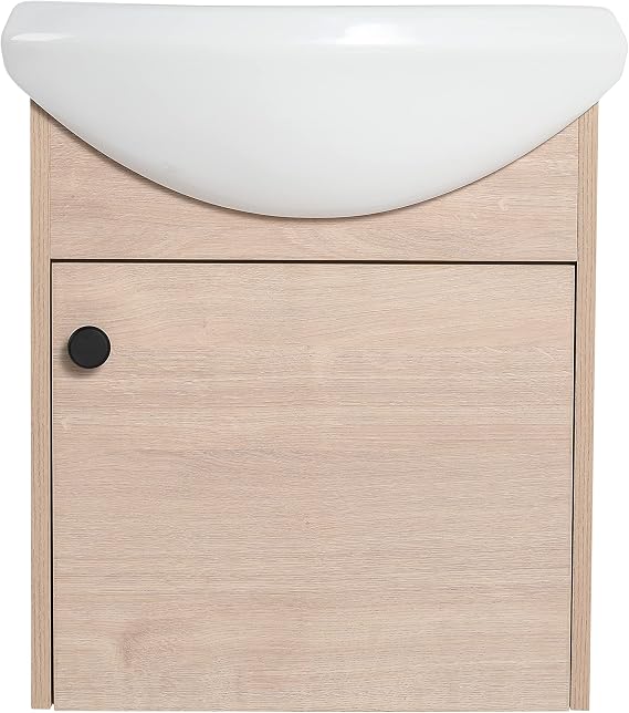18Inch Small Bathroom Vanity with Sink,Single Bathroom Cabinet,Floating Wall Mounted Cabinet Set with Soft Close Door,Light Oak