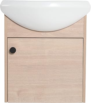18Inch Small Bathroom Vanity with Sink,Single Bathroom Cabinet,Floating Wall Mounted Cabinet Set with Soft Close Door,Light Oak