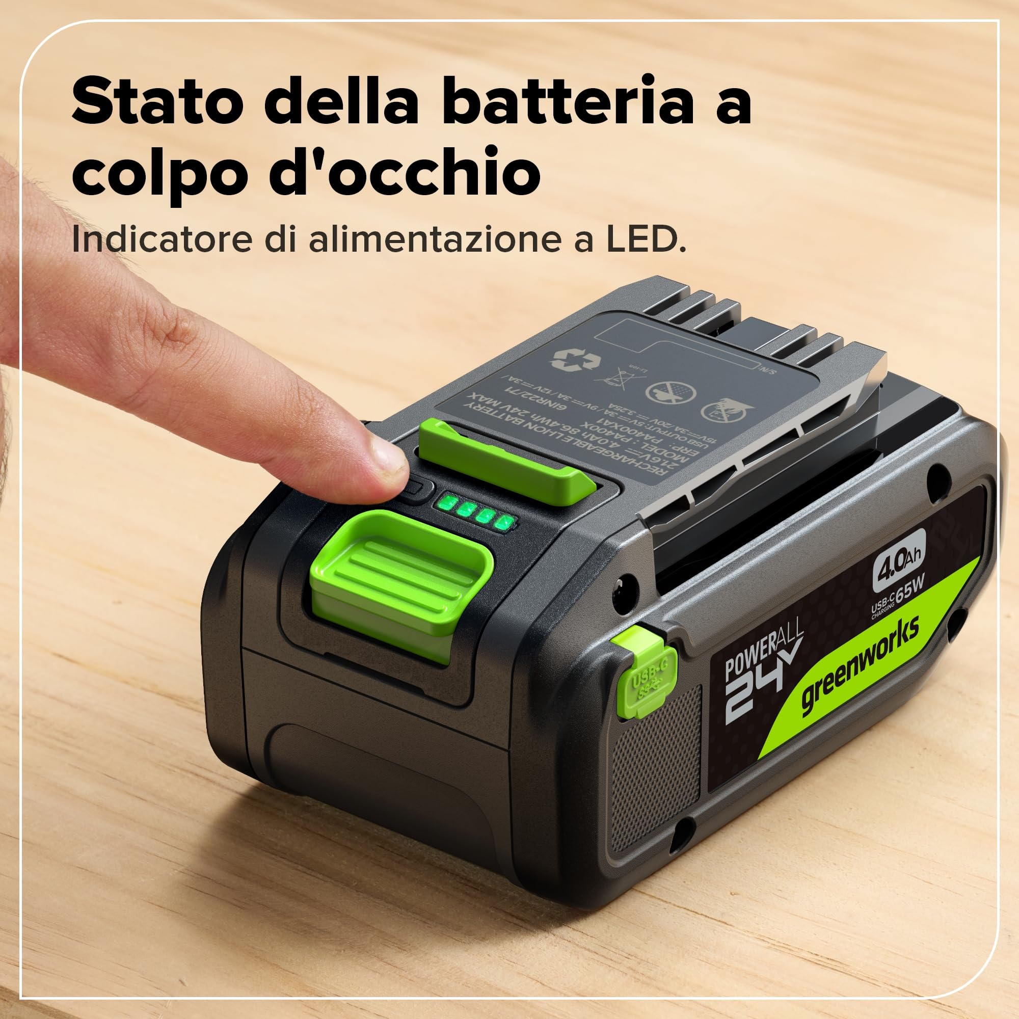 Greenworks TwinPack 24V 4Ah Batteria Ricaricabile ad Alta Potenza USB-C Batteria Li-Ion Compatibile con Tutti gli oltre 200 Dispositivi Greenworks 24V, 2 anni di garanzia - K2D8NNA