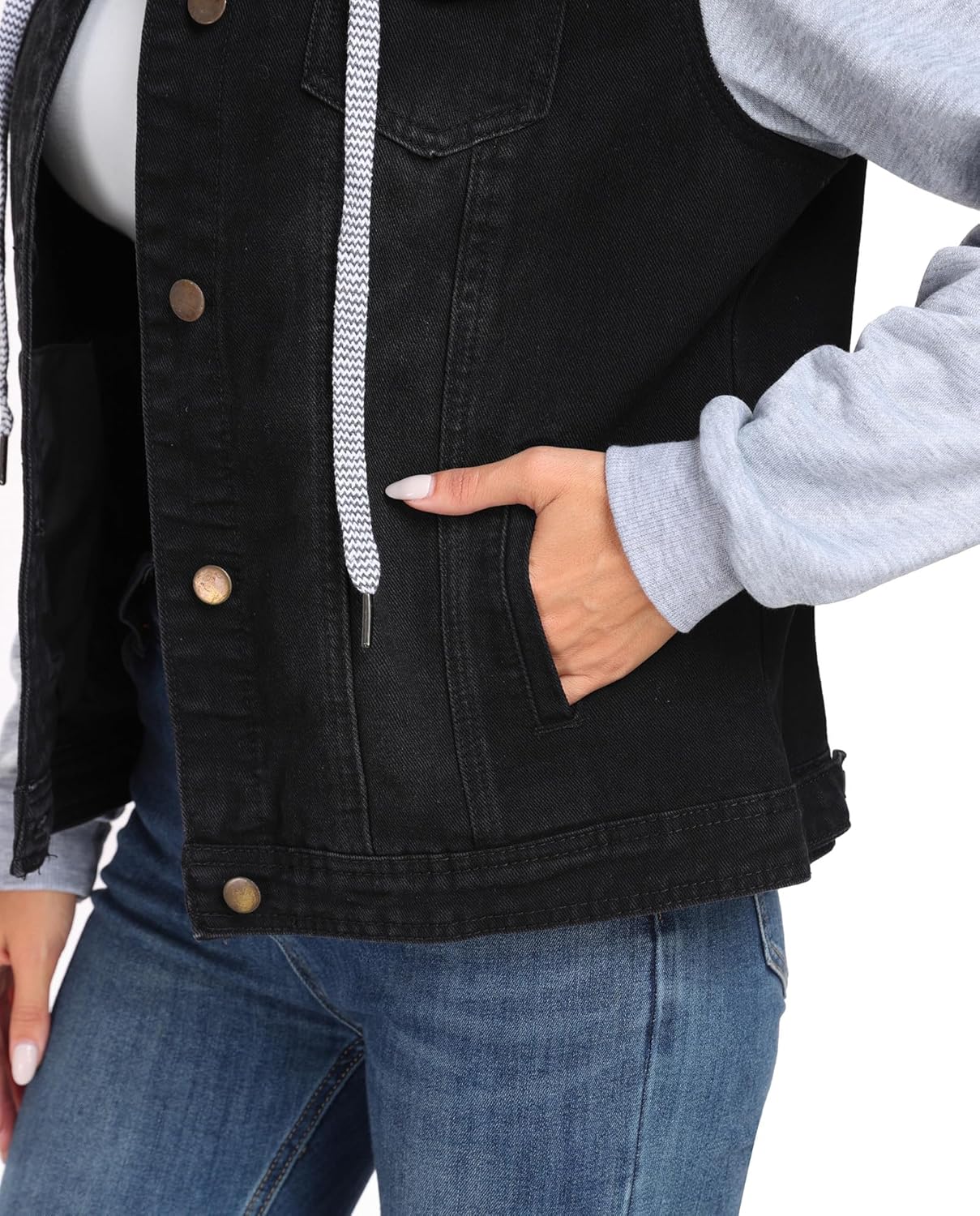 J.Corrine Women's Classic Casual Hooded Denim Jacket Drawstring Vintage Washed Jean Jacket Sweatshirt with Pockets - Image 6