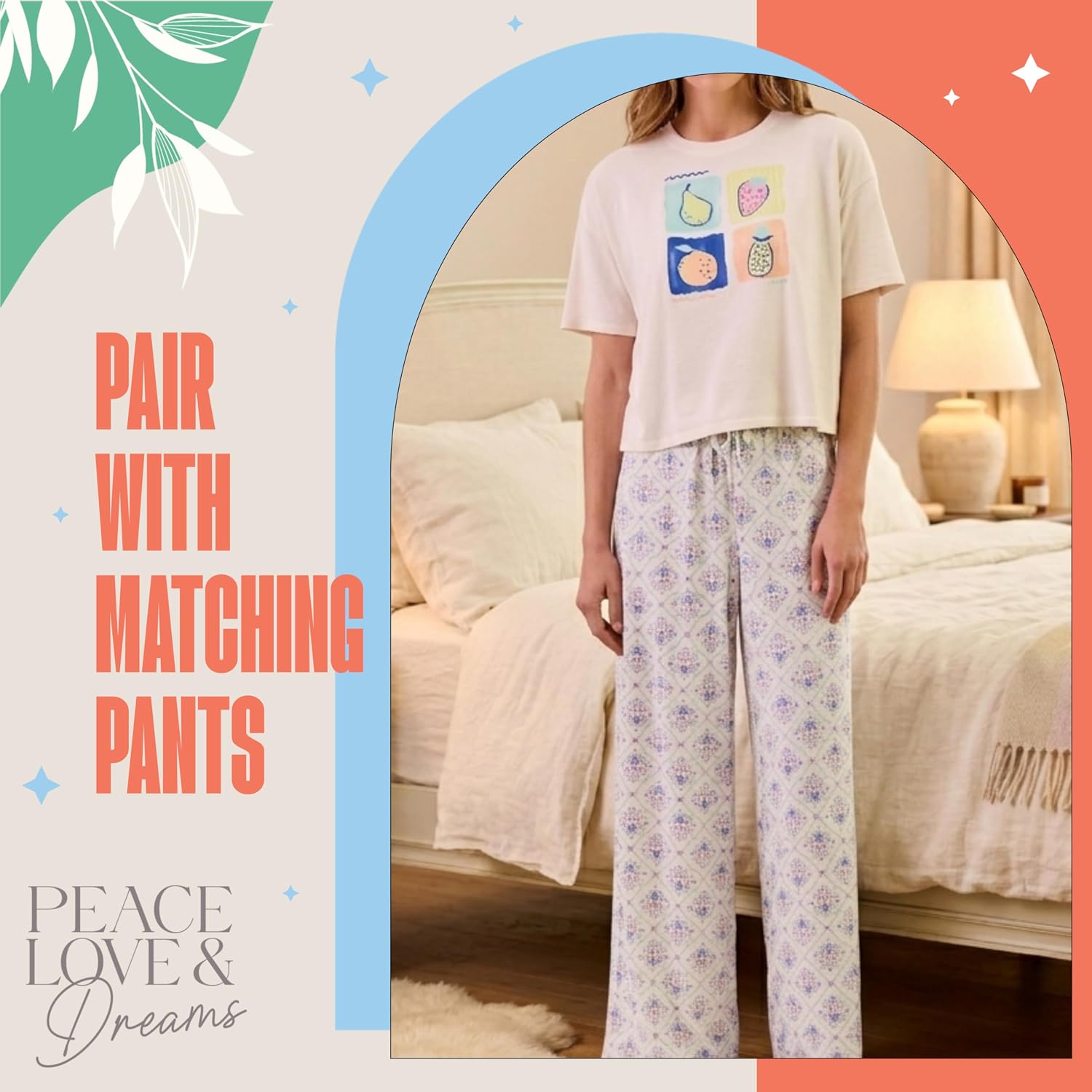 Women’s Pajama Separates Tees and Drawstring PJ Pants | Mix & Match Size Sleepwear by Peace, Love & Dreams