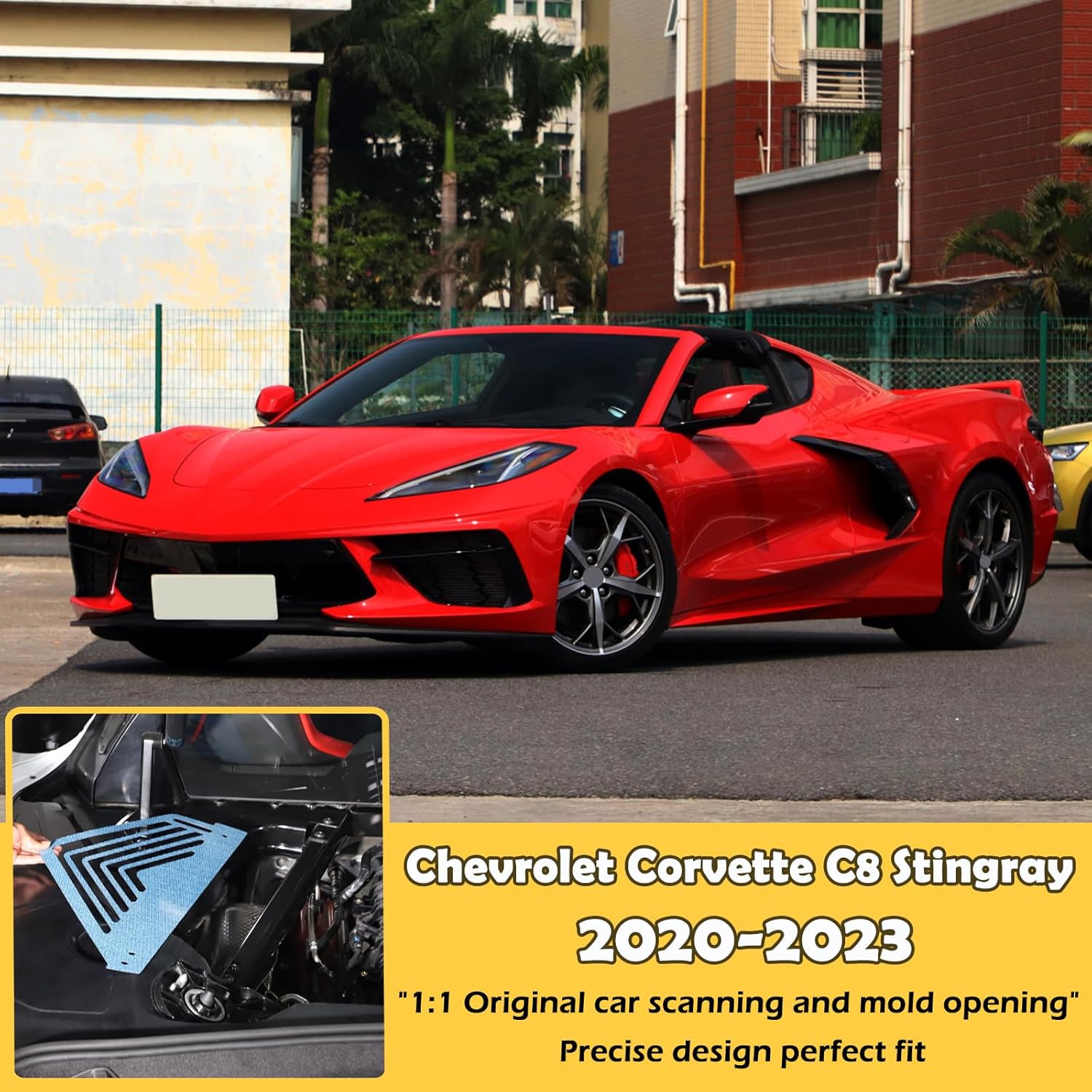 100% Real Carbon Fiber Engine Bay Panel Cover Compatible with Chevrolet Corvette C8 2020-2023, Rear Engine Covers Left Right Engine Case Guards Protector Splash Shield, C8 Accessories 2PCS (Blue)