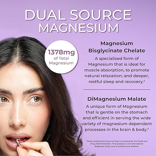 Miniatura 2 de One Sol Magnesio, 1378 mg Bisglicinato de Magnesio de Doble Fuente para el sueño, la relajación y la recuperación de todo el cuerpo, Alta absorción,