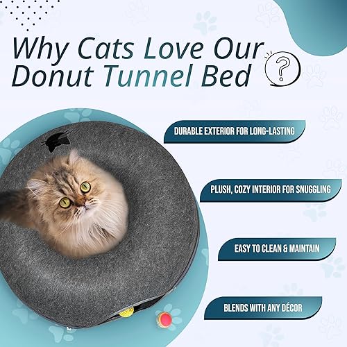 MEOWMATES Peekaboo Cat Tunnel Bed with Hanging Ball Toy — detail view