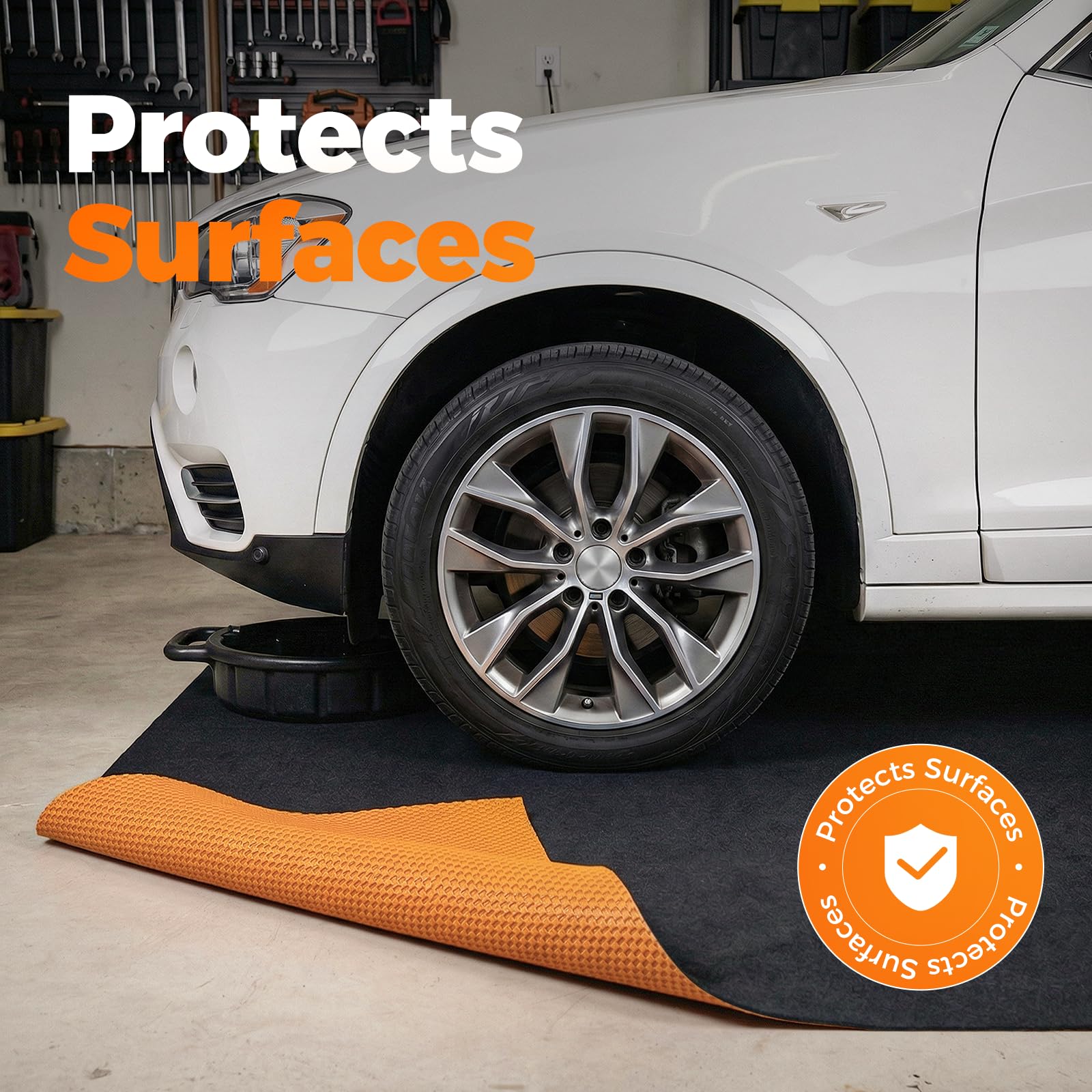 Tapete resistente para derrames de aceite, tapete de garaje para debajo del automóvil, 64 x 32 pulgadas, impermeable, respaldo de goma de 1/4 pulgadas que protege el suelo, reutilizable, absorbe todo